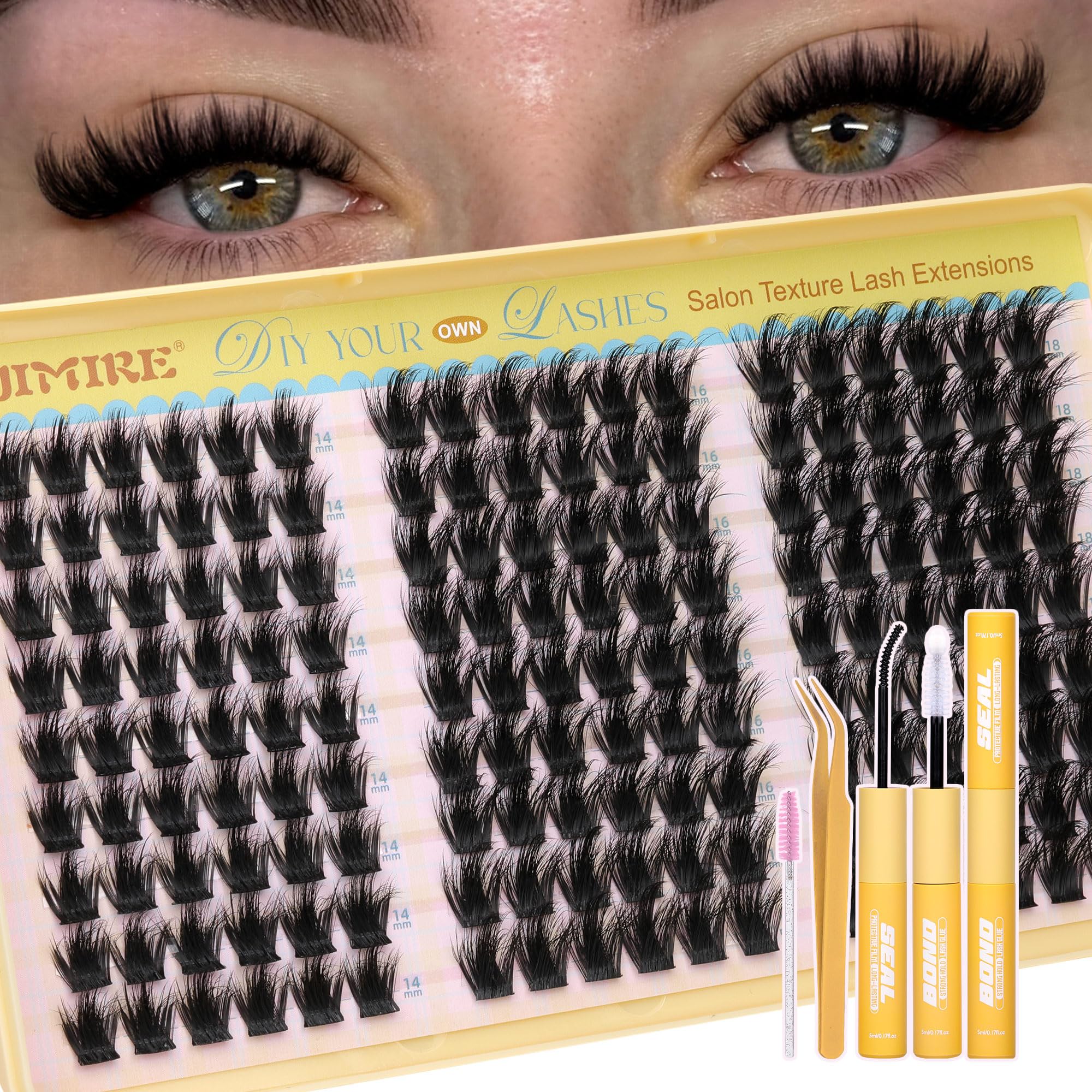 JIMIRE fluffy lash clusters kit closeup, bundles for versatile looks