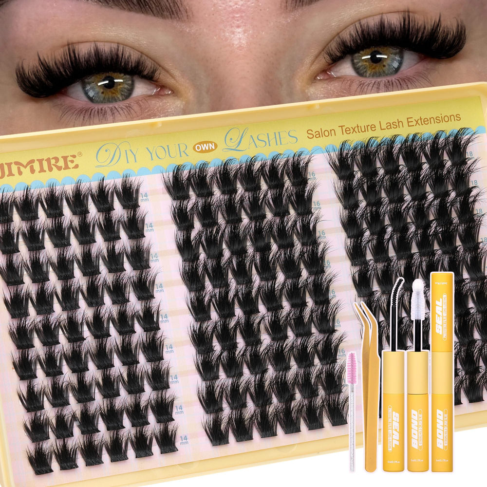 JIMIRE fluffy lash clusters kit closeup, bundles for versatile looks