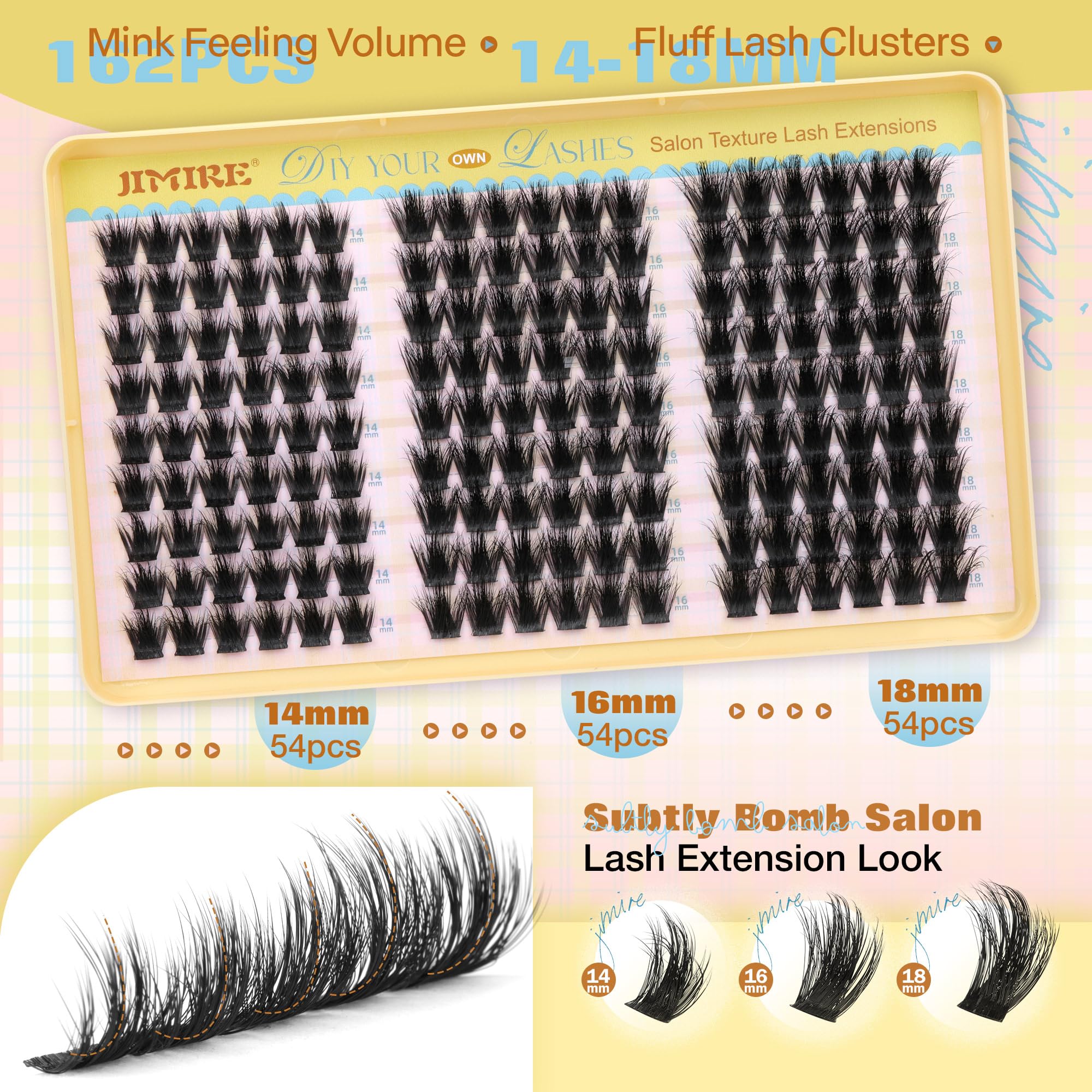 JIMIRE Manga Lash Clusters close-up of 0.05mm fibers for durable, reusable performance.