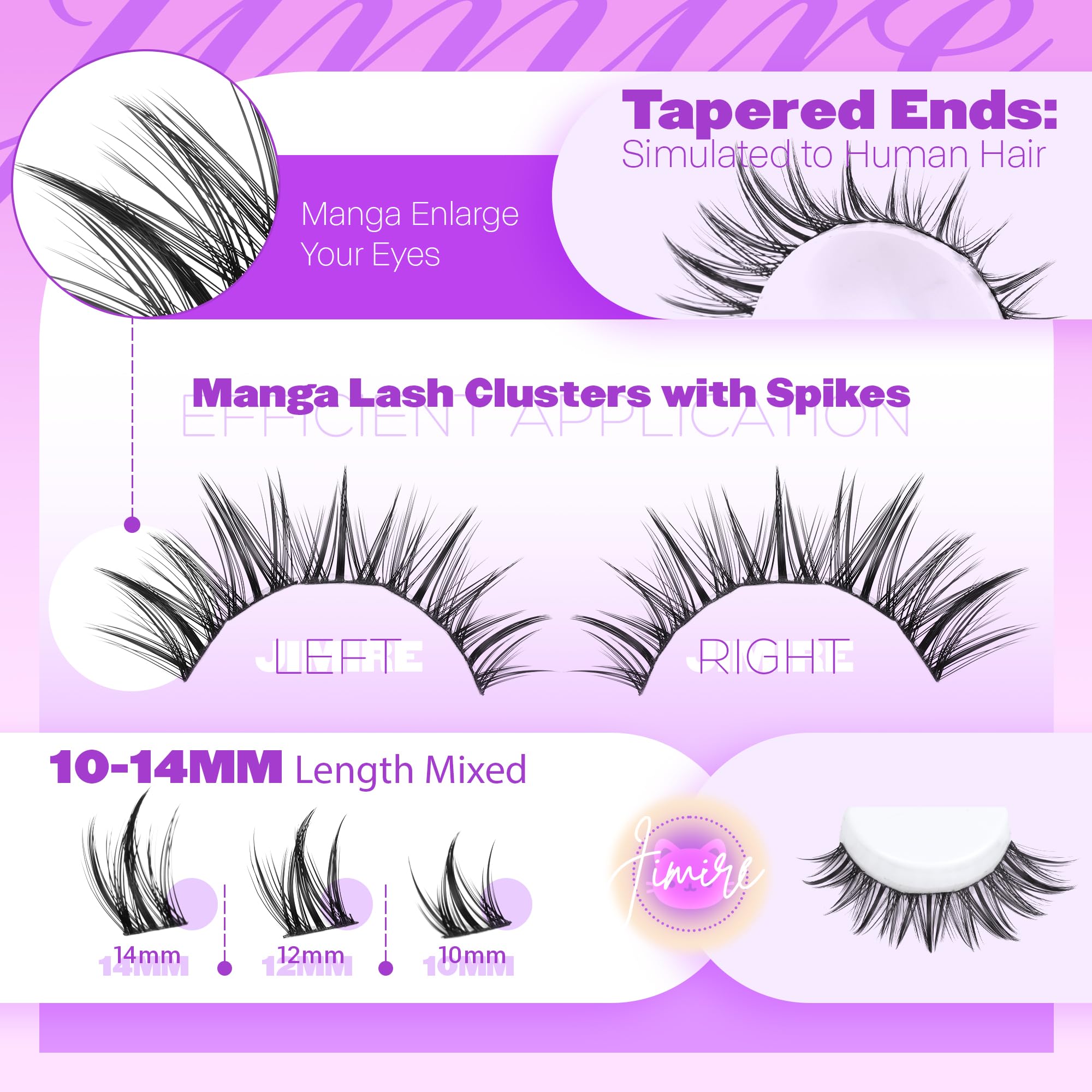 JIMIRE manga lash clusters spikes for wispy, dramatic lashes.
