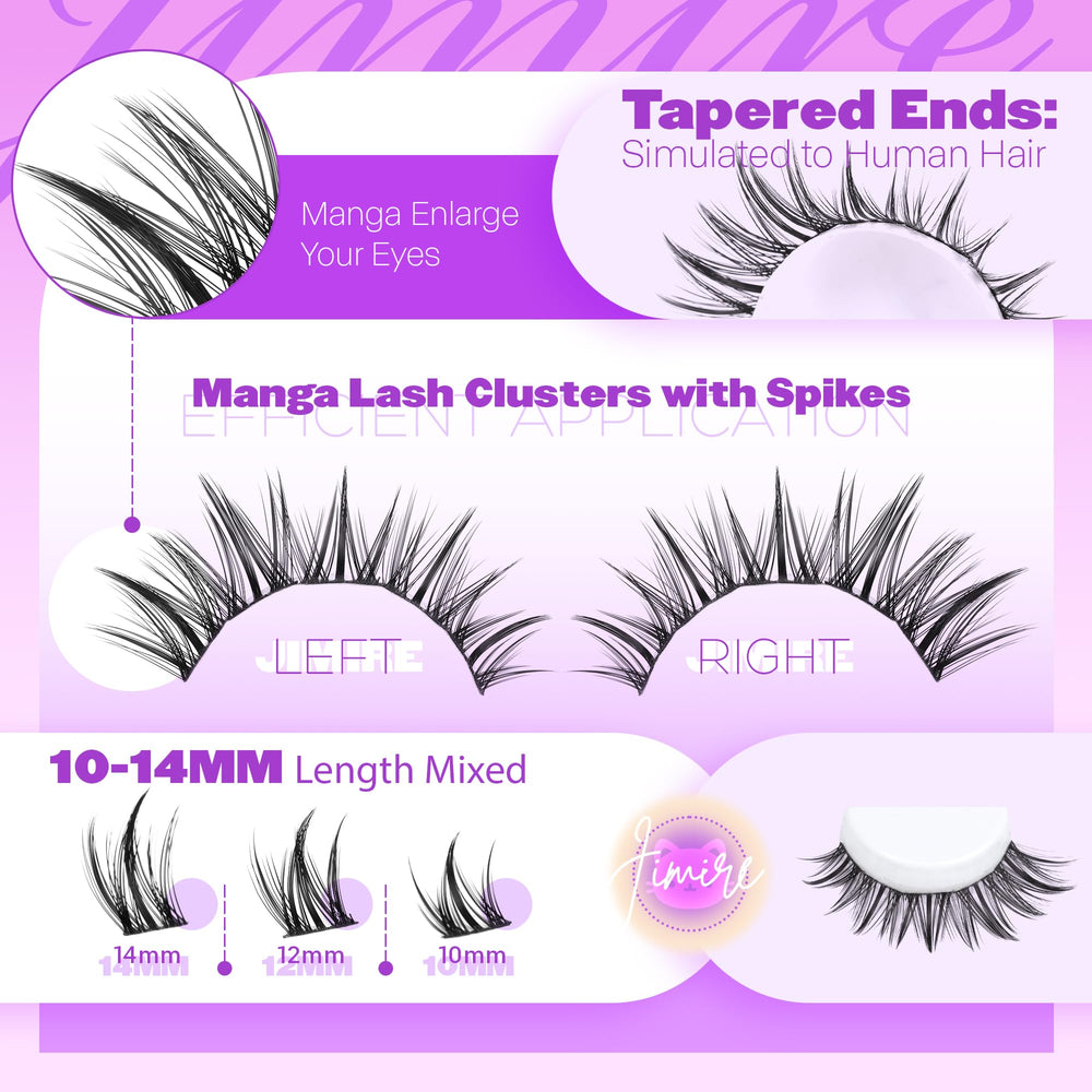 JIMIRE manga lash clusters spikes for wispy, dramatic lashes.