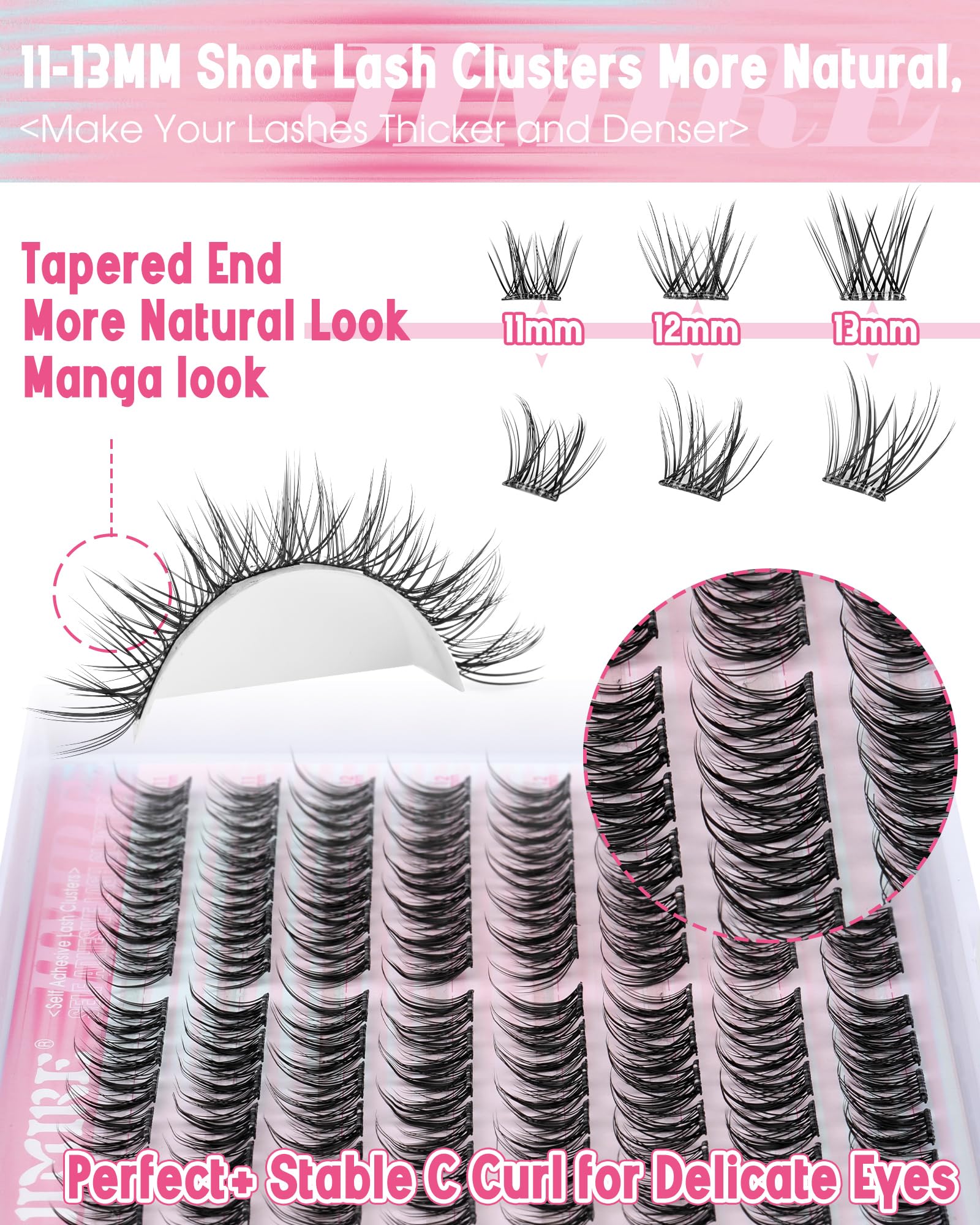 JIMIRE manga self-adhesive lashes on eye demonstrate fast wear for day-to-evening use.