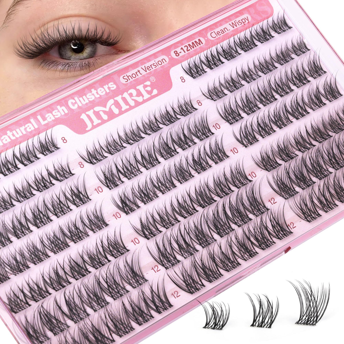 JIMIRE natural lash clusters 8-12mm in package for subtle, everyday definition