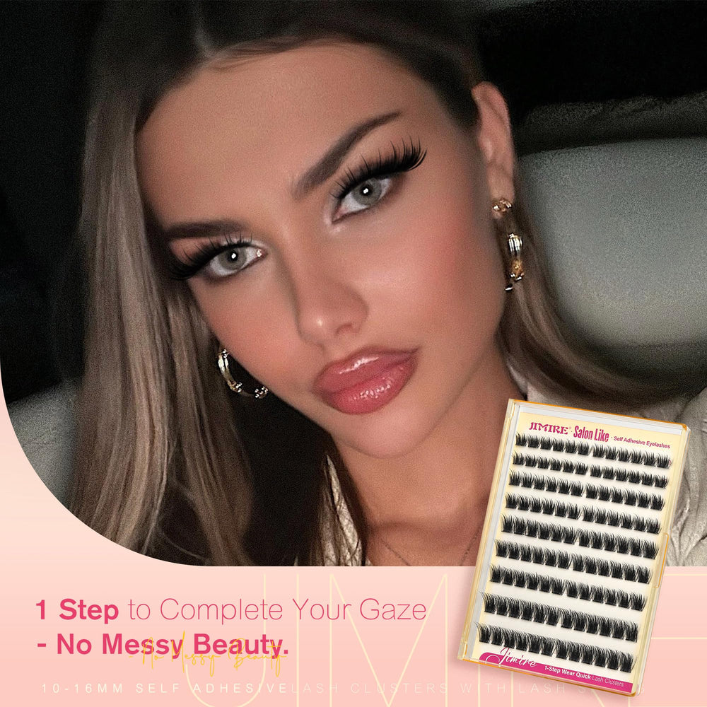 JIMIRE pre-glued lash clusters easy application 10-16mm for fast day-to-night looks.