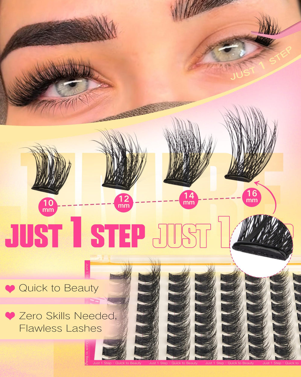 Jimire pre-glued lashes for easy, glue-free application without extra tools.