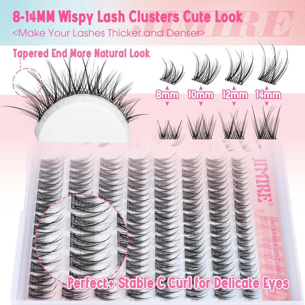 JIMIRE press-on lashes natural look clusters 8-14mm for blending with real lashes.