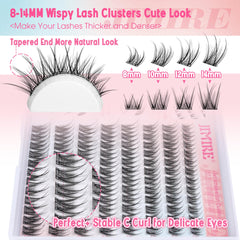 JIMIRE press-on lashes natural look clusters 8-14mm for blending with real lashes.