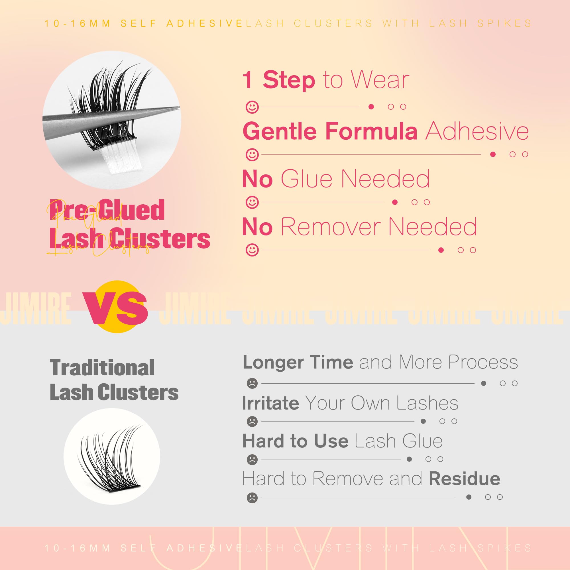 JIMIRE press-on lashes under natural lashes for a seamless, comfortable wear.