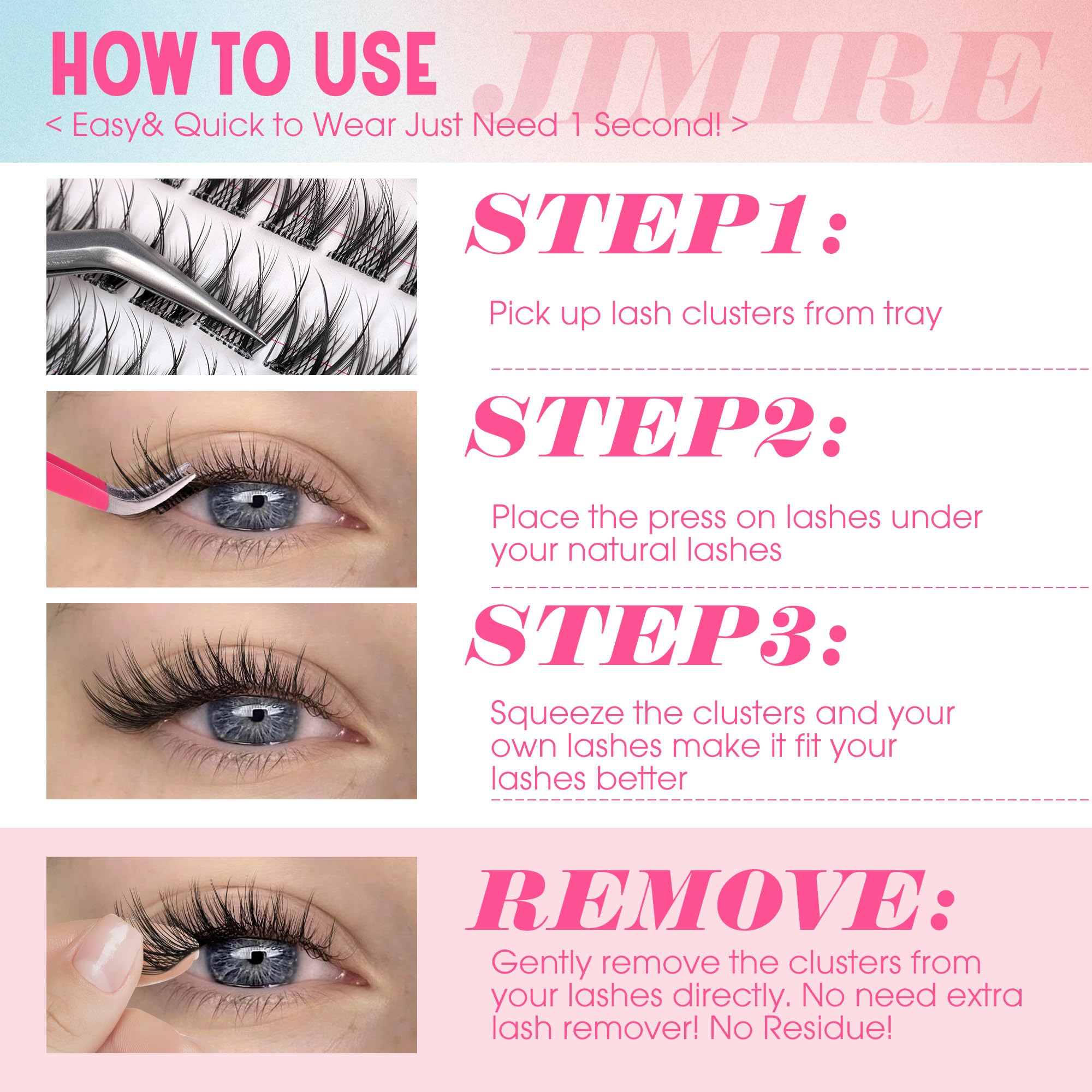 JIMIRE high-quality self-adhesive lashes with reliable hold.