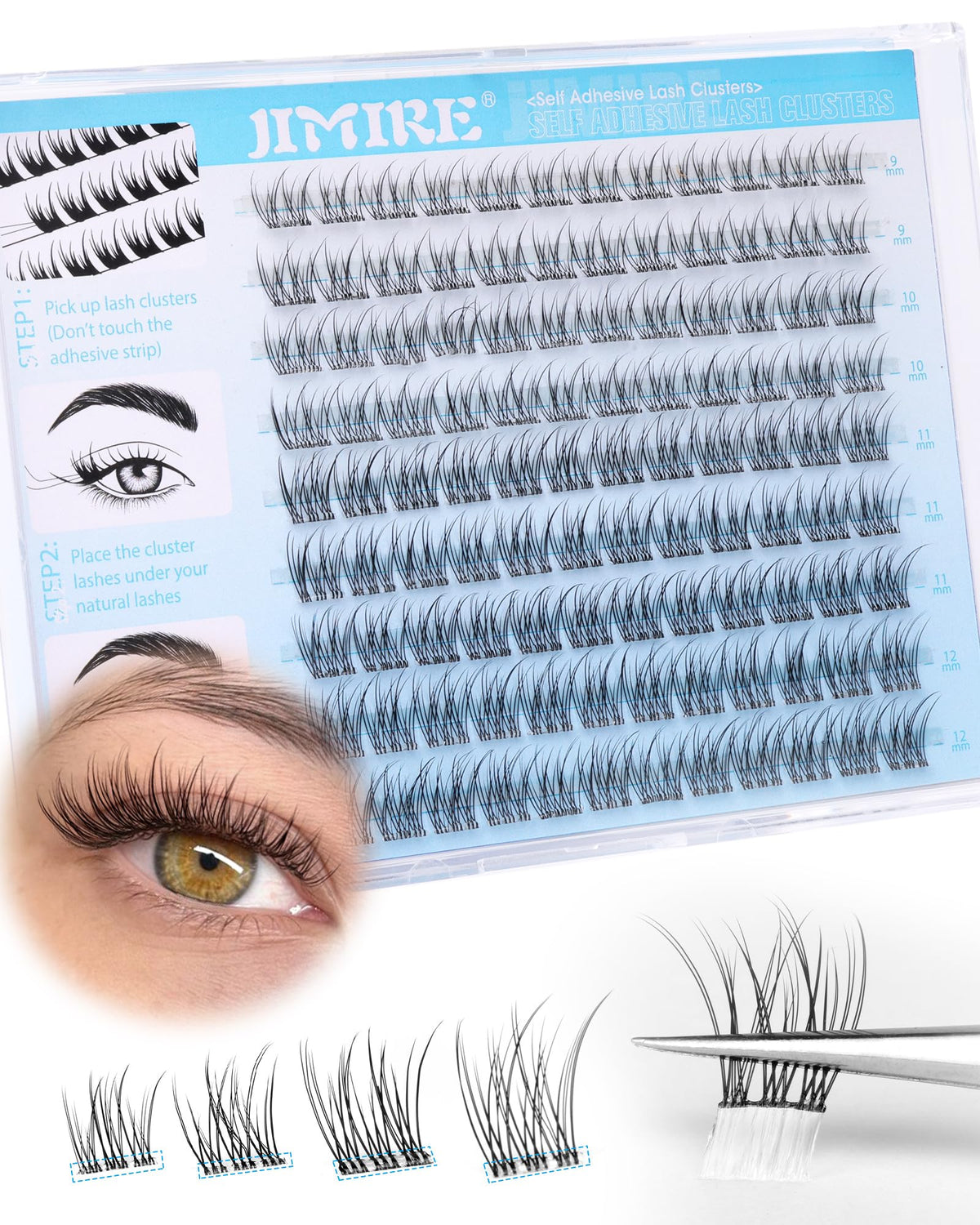 JIMIRE self-adhesive lashes wispy 9-12mm for quick glue-free wear