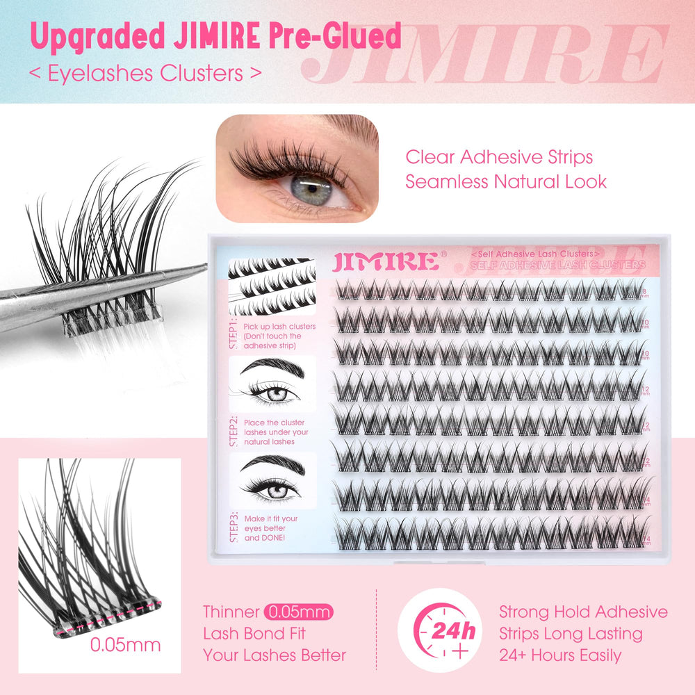 JIMIRE soft mink fibers provide ultra-light comfort for eyelash clusters.