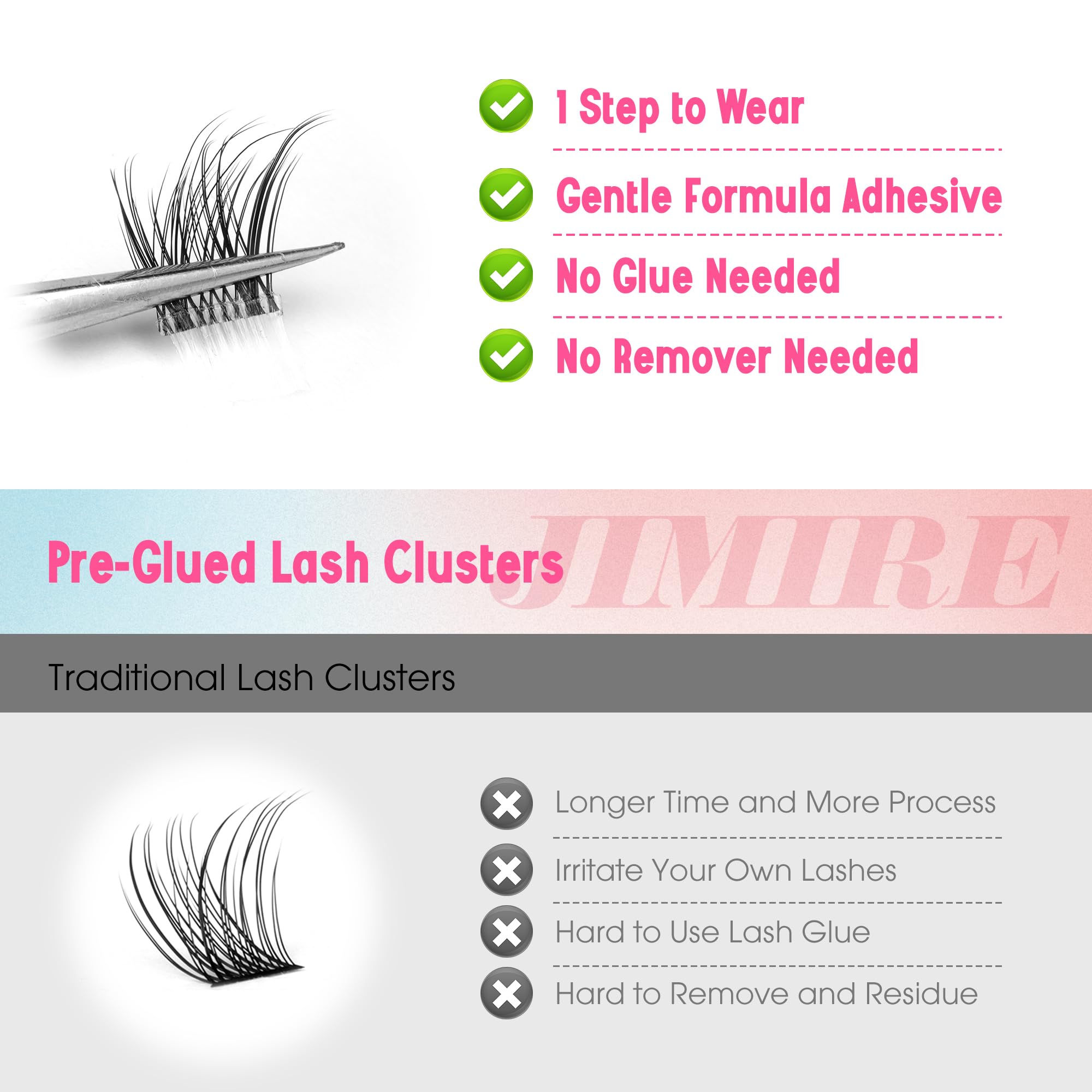 JIMIRE step-by-step application guide for lash clusters.