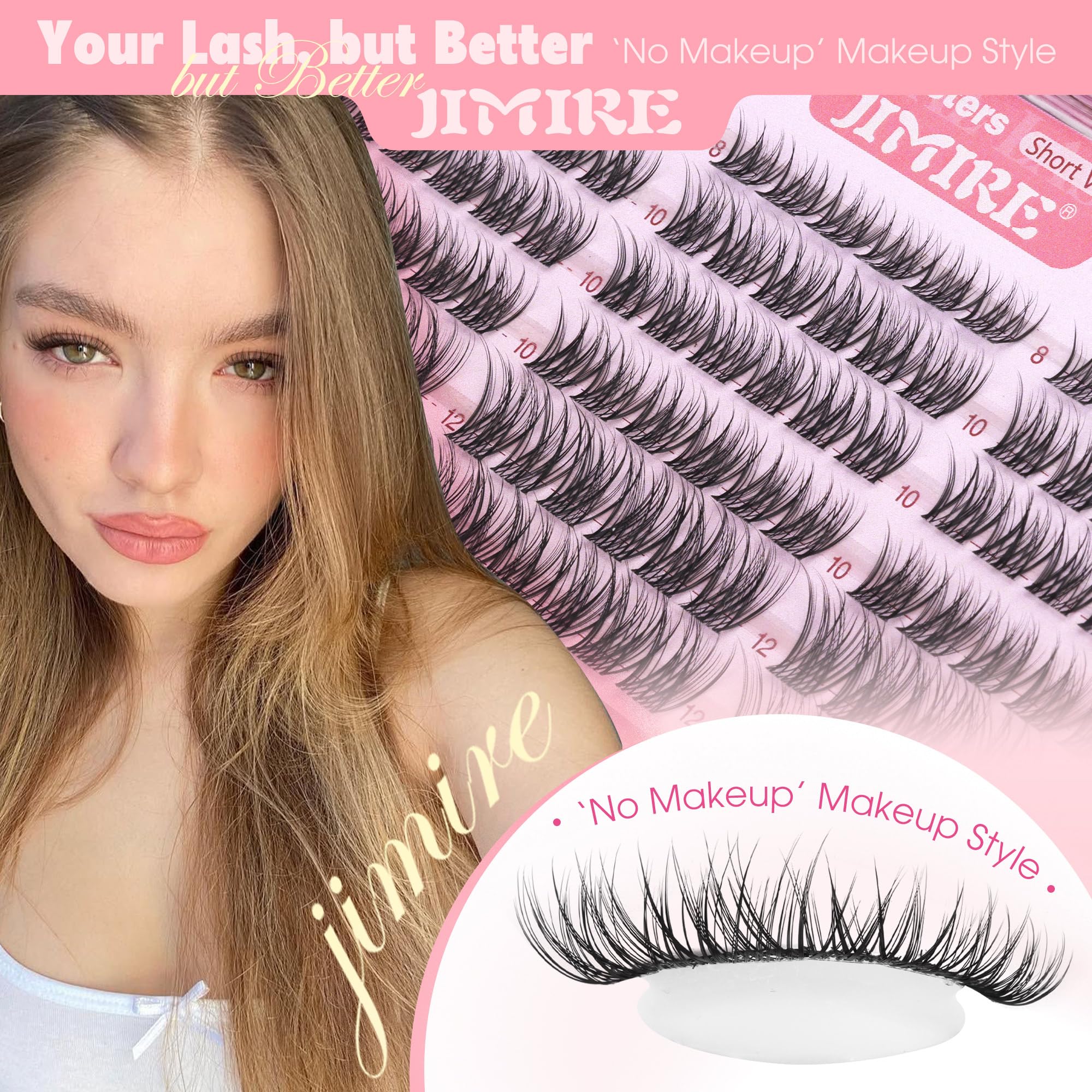 JIMIRE wispy clusters with clear band create feathered, barely-there lash look