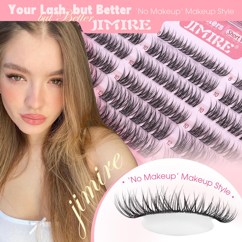 JIMIRE wispy clusters with clear band create feathered, barely-there lash look