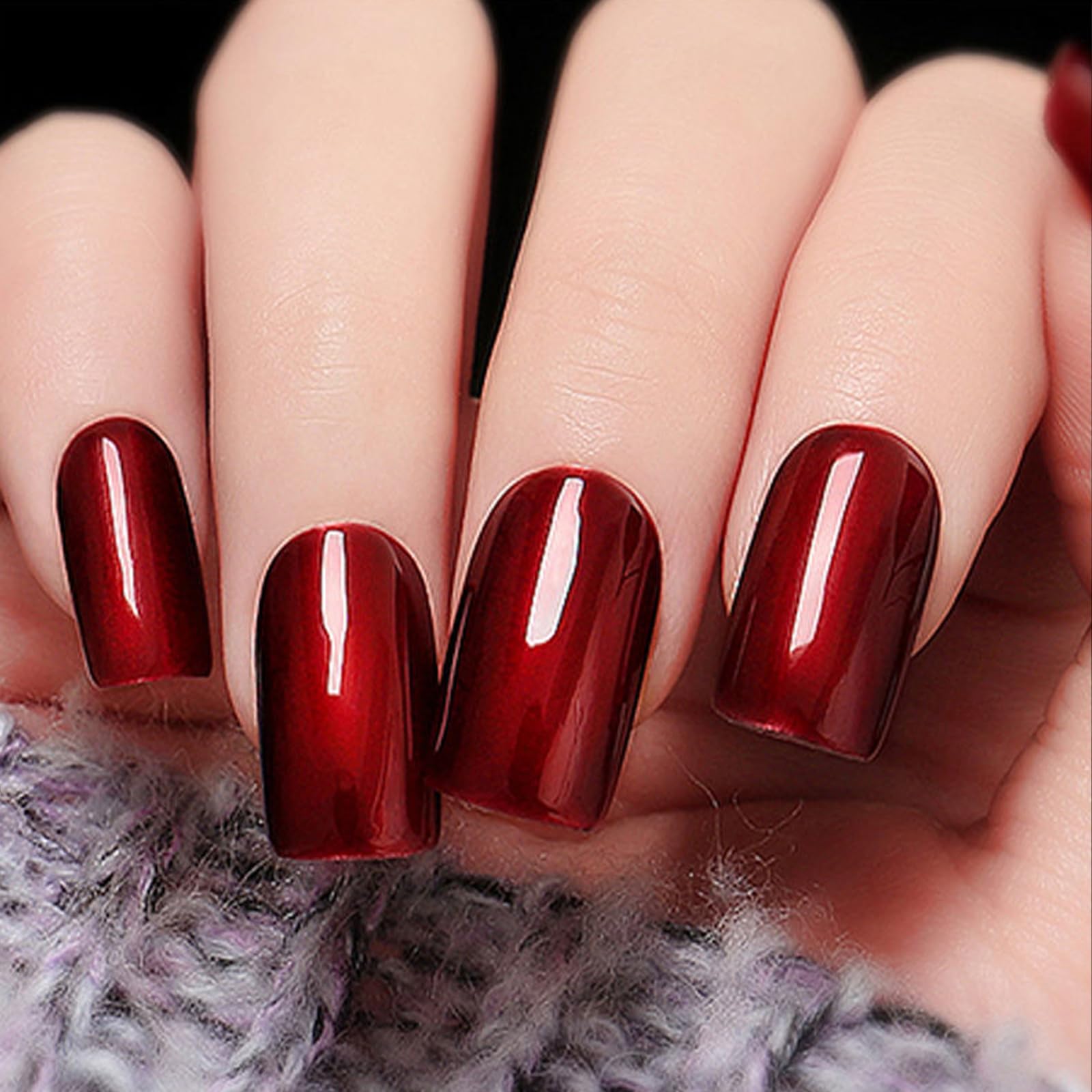 JimysCo COSMOO wine red nail polish on manicured nails