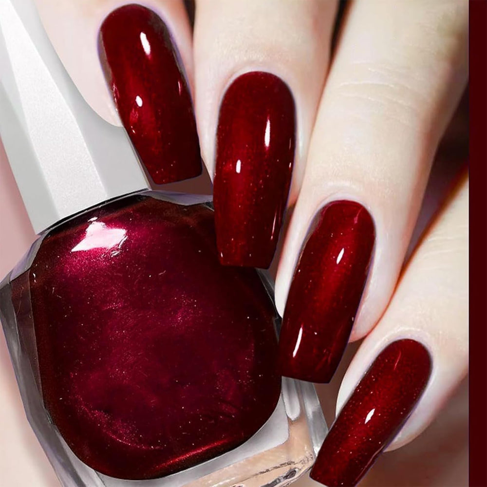 JimysCo COSMOO wine red polish bottle front with glossy finish