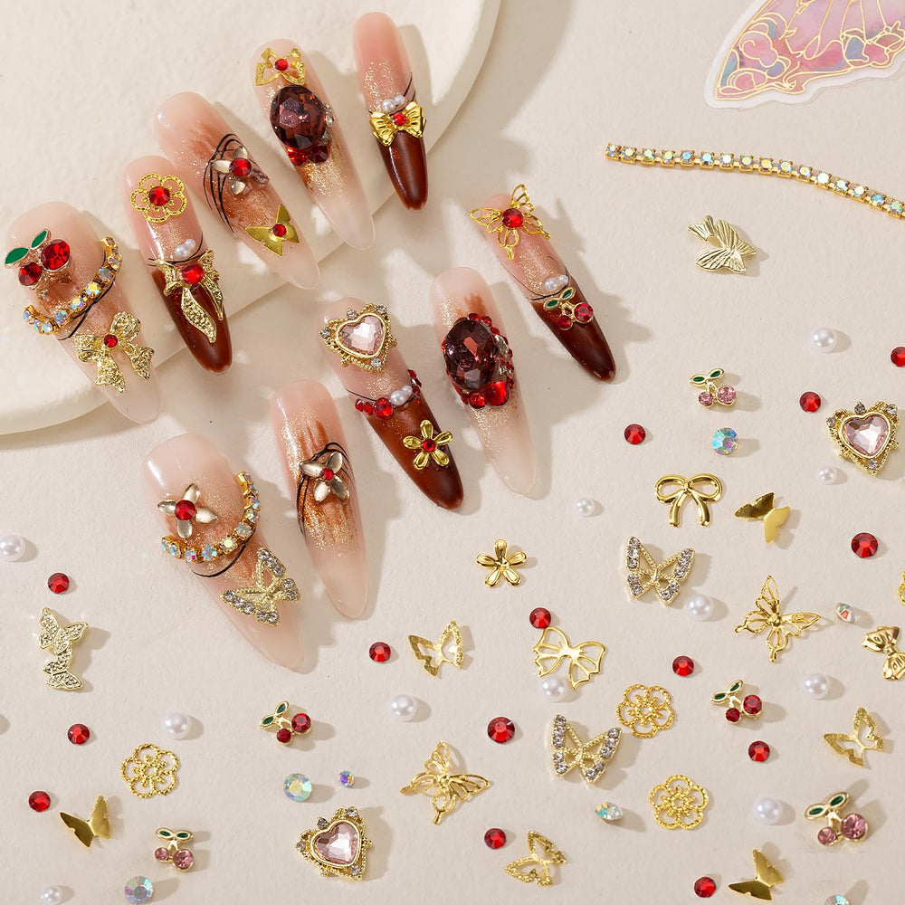 JINJINANV cerezas brillantes para uñas con estilo coqueta.