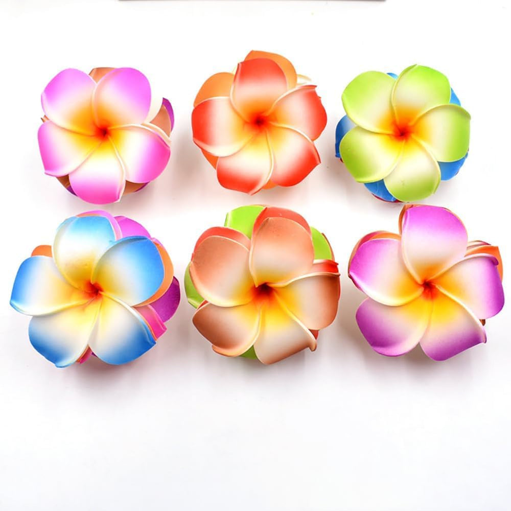 Jinshining plumeria hawaiana lila, realza looks tropicales con brillo suave.