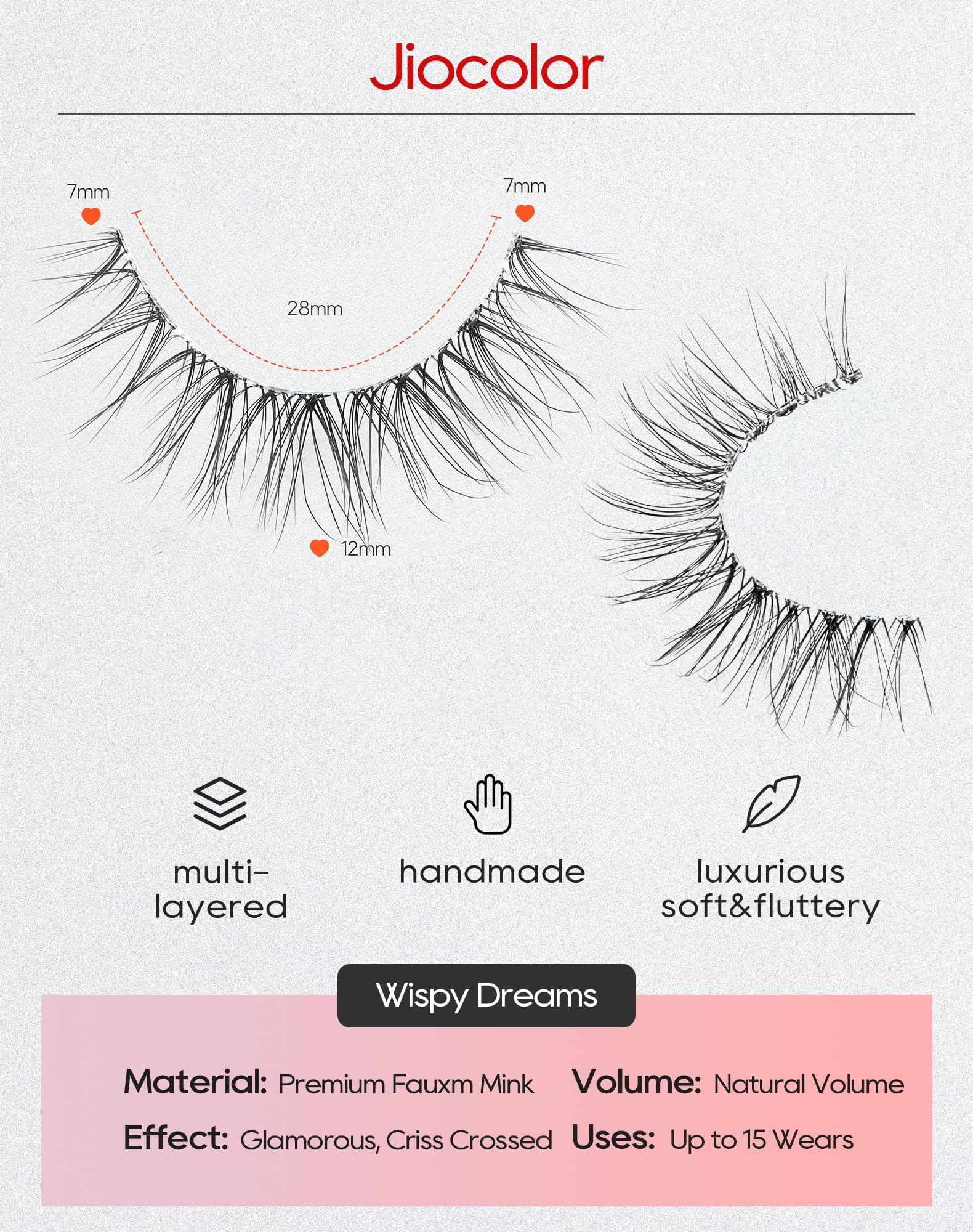 Jiocolor seven-pair lash set with varying lengths from 7mm to 12mm