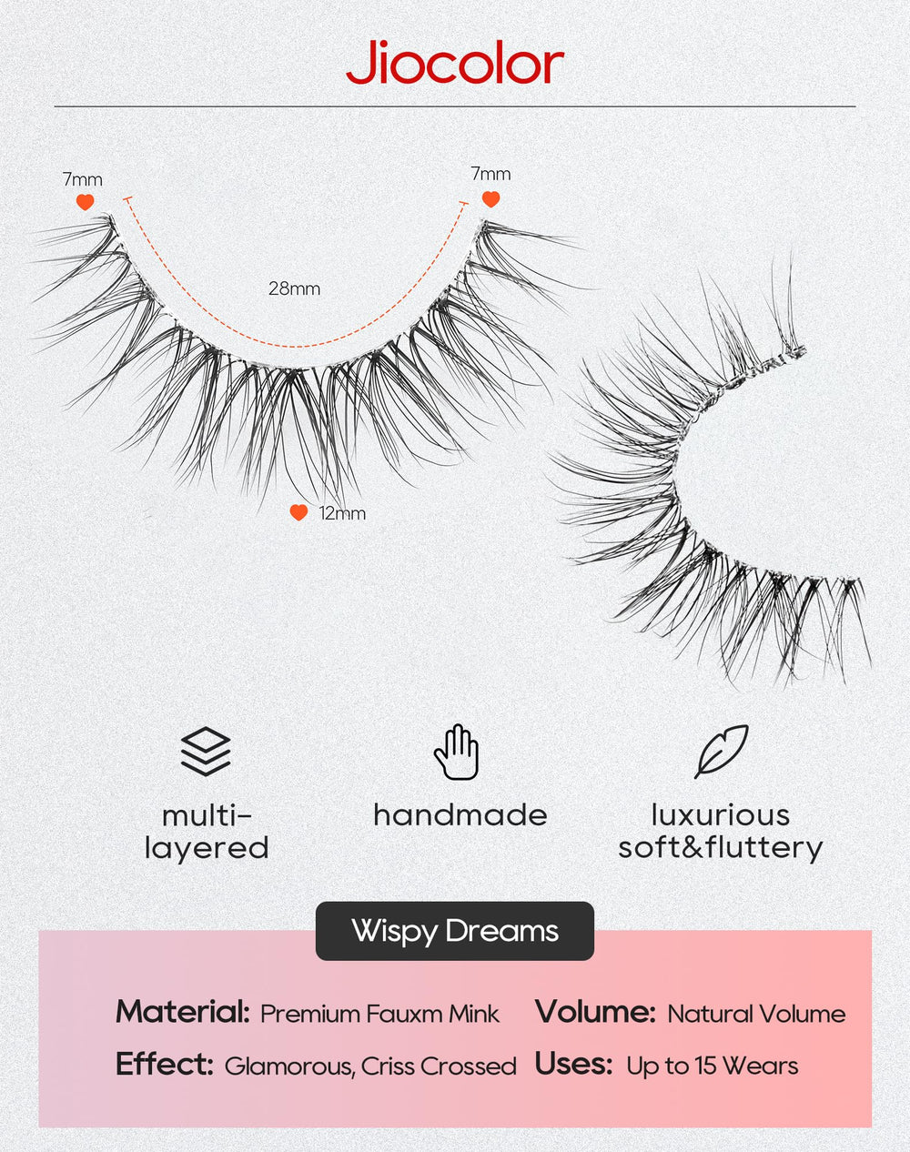 Jiocolor seven-pair lash set with varying lengths from 7mm to 12mm