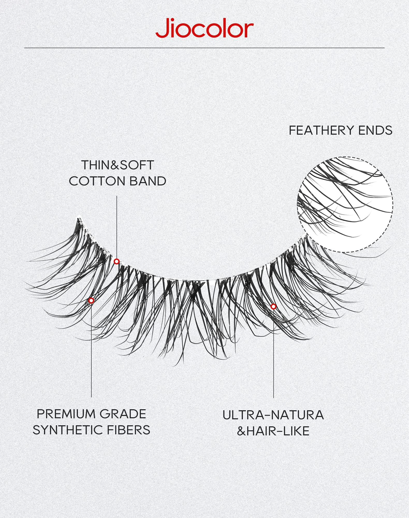 Jiocolor premium synthetic lash fibers create a natural layered look