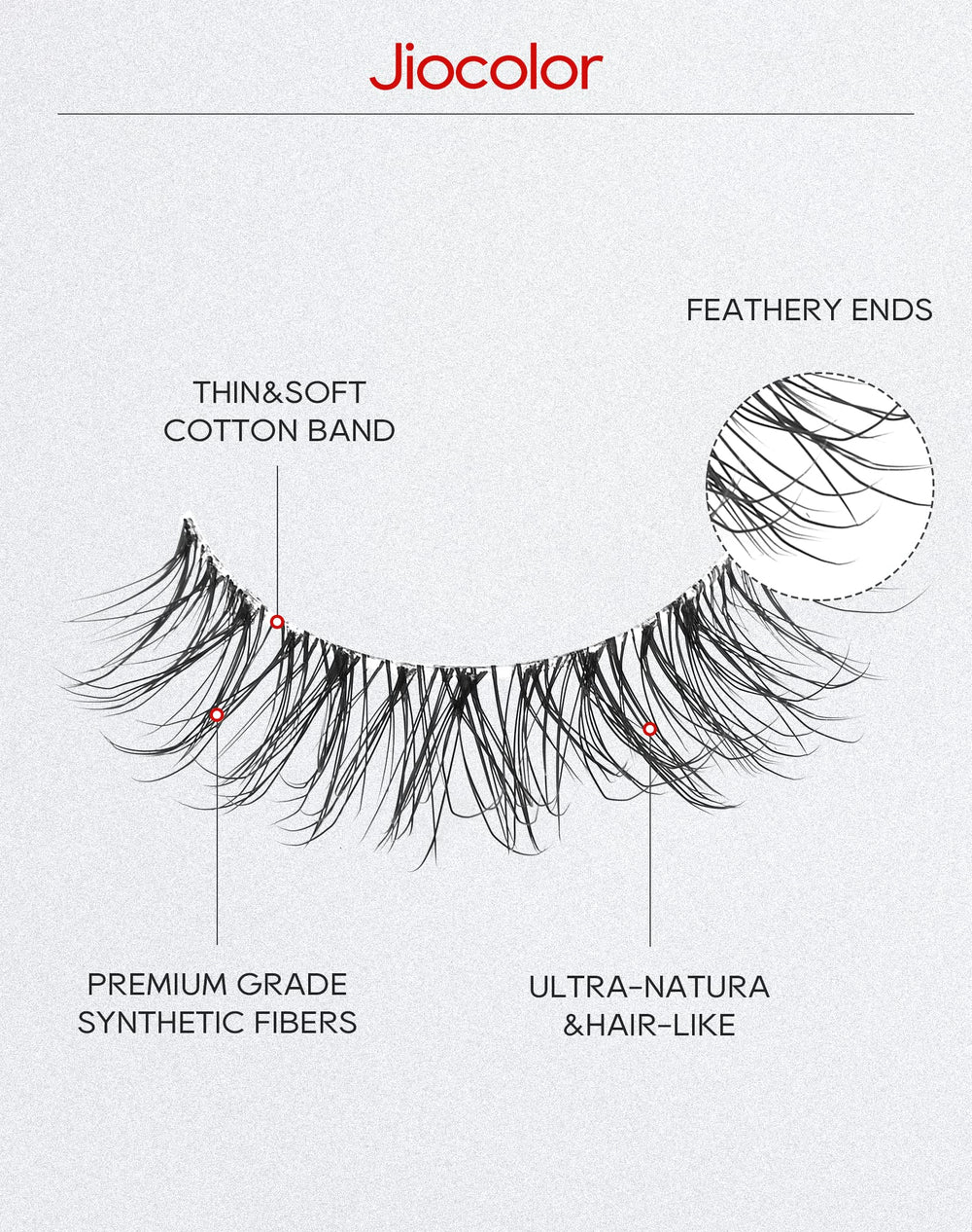 Jiocolor premium synthetic lash fibers create a natural layered look