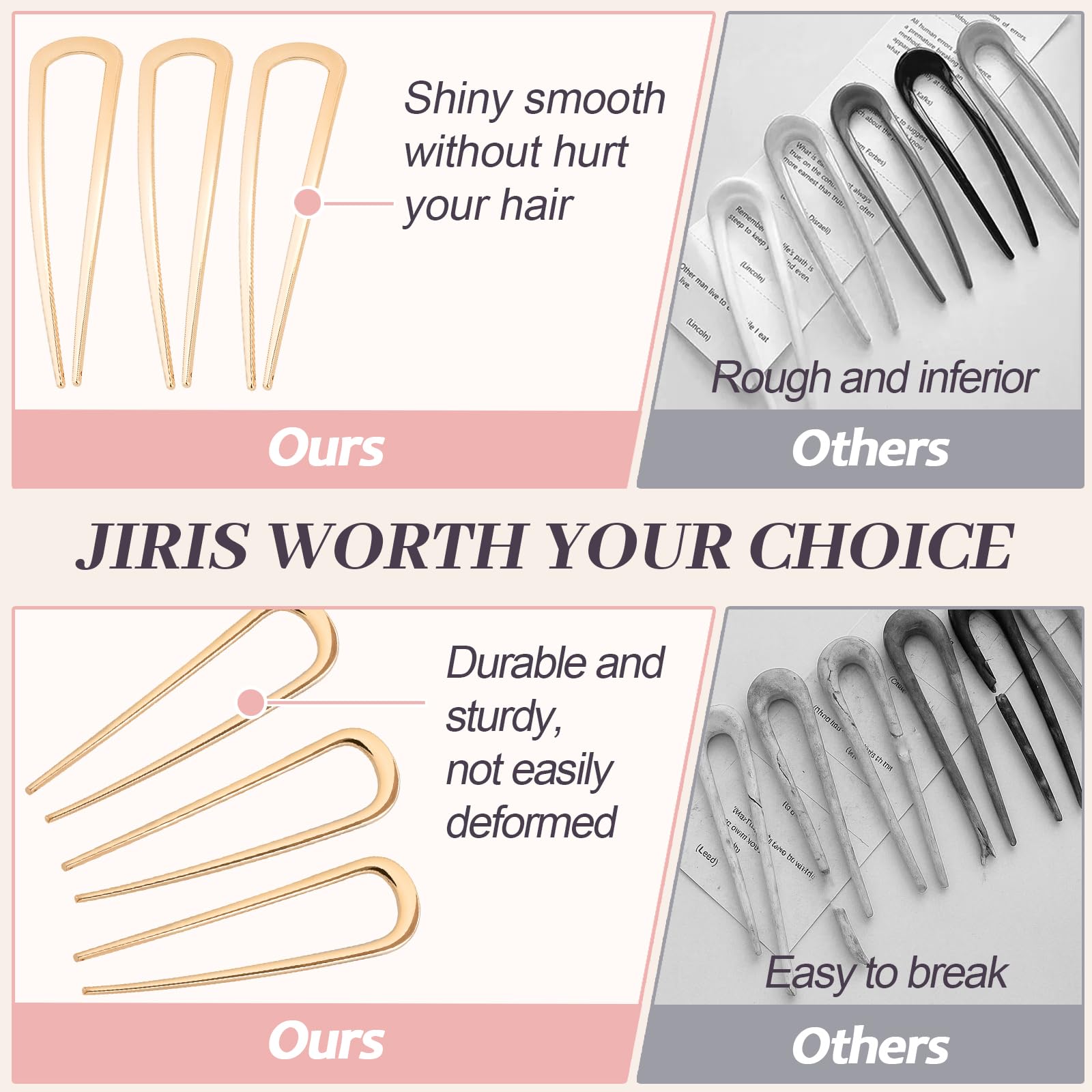 JIRIS silver 4.2-inch U-shaped hair pin close-up with durable finish