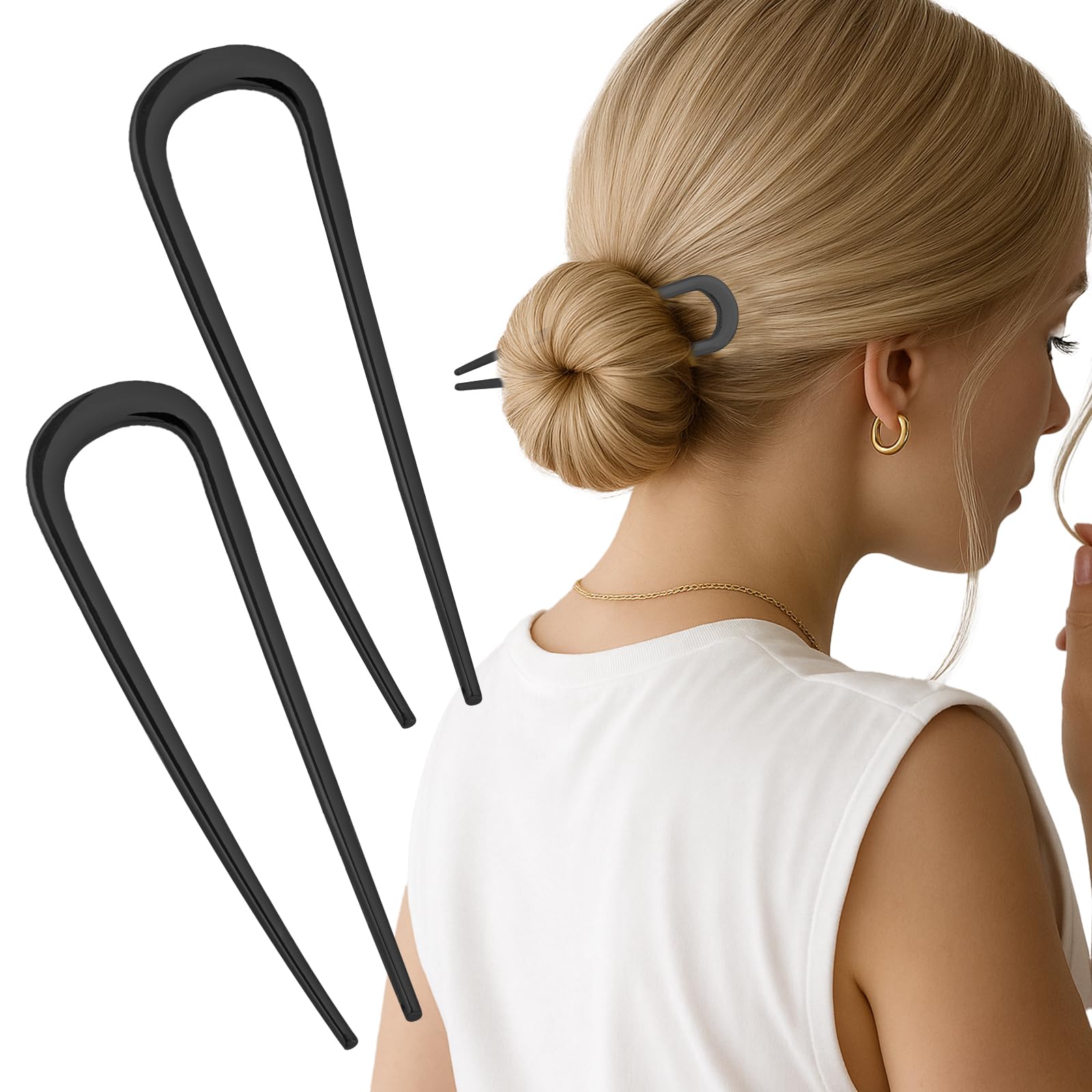 JIRIS bun-updo styling with u-shape hair pin for a polished look.