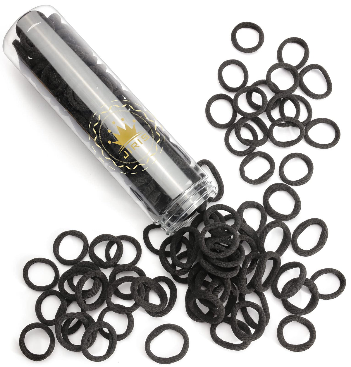 JIRIS No-Break hair ties kit in black 7-pack packaging for travel-friendly organization.