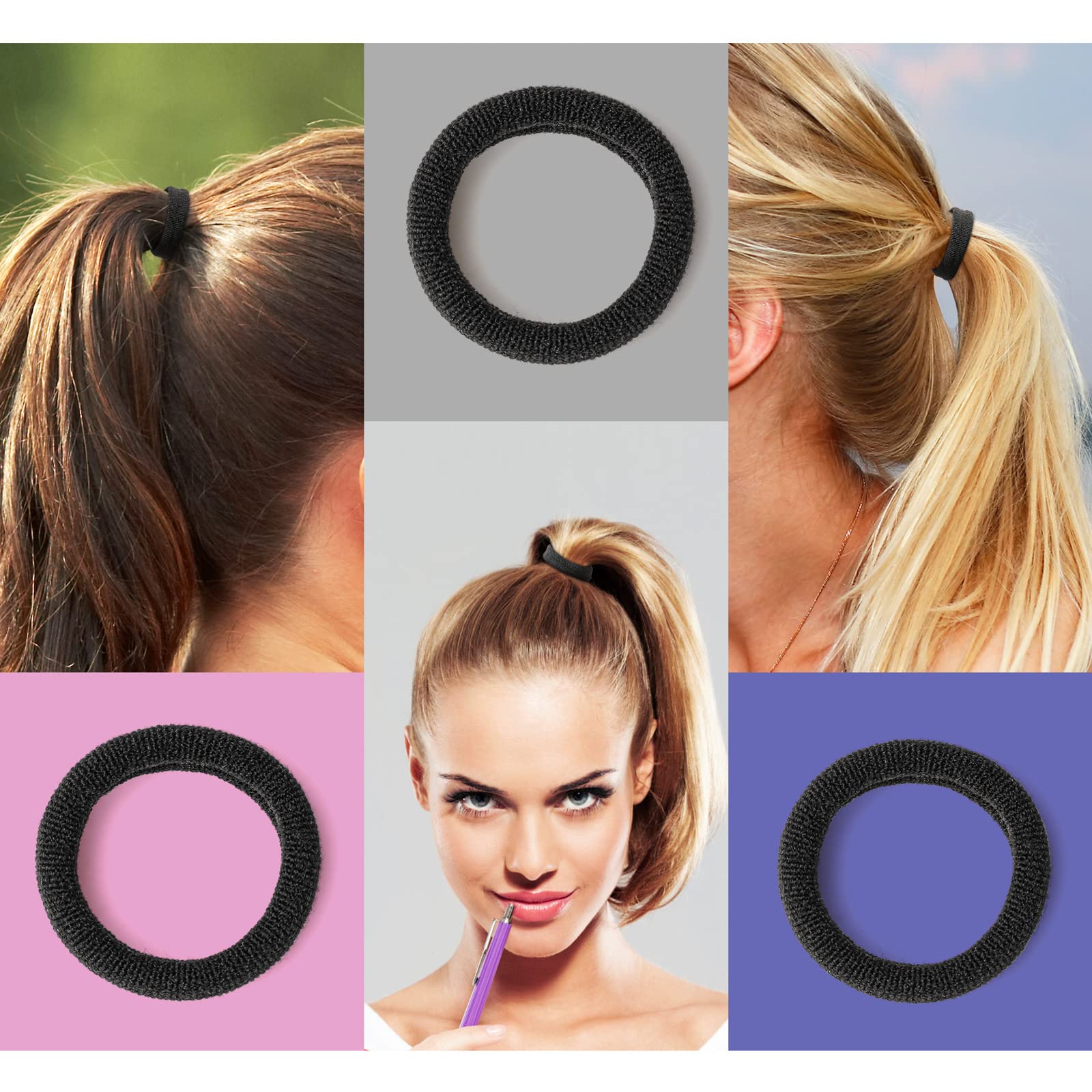 JIRIS hair ties elastic range demonstrating stretch from 4 cm to 30 cm.