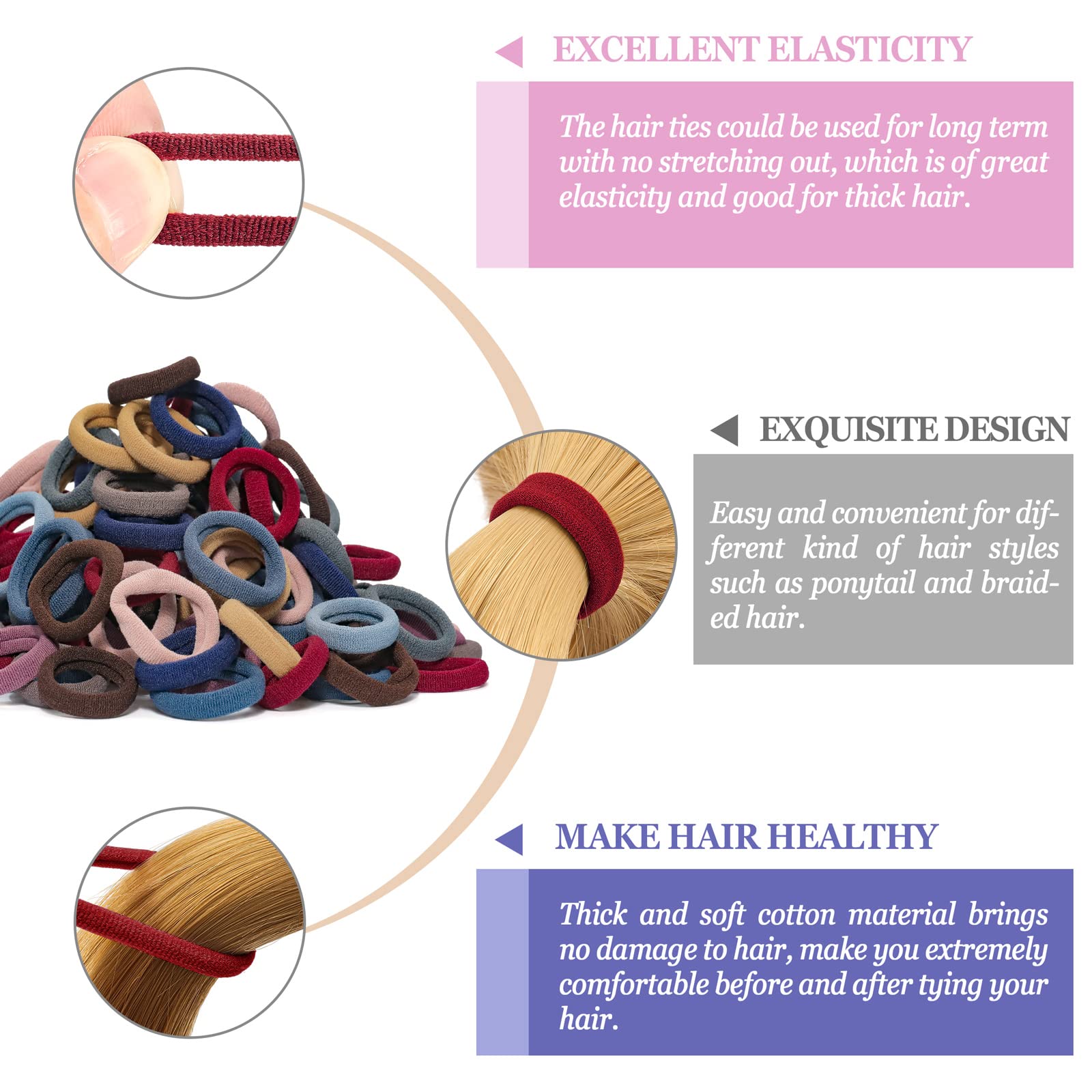 JIRIS colorful hair bands in five bright colors for easy matching.