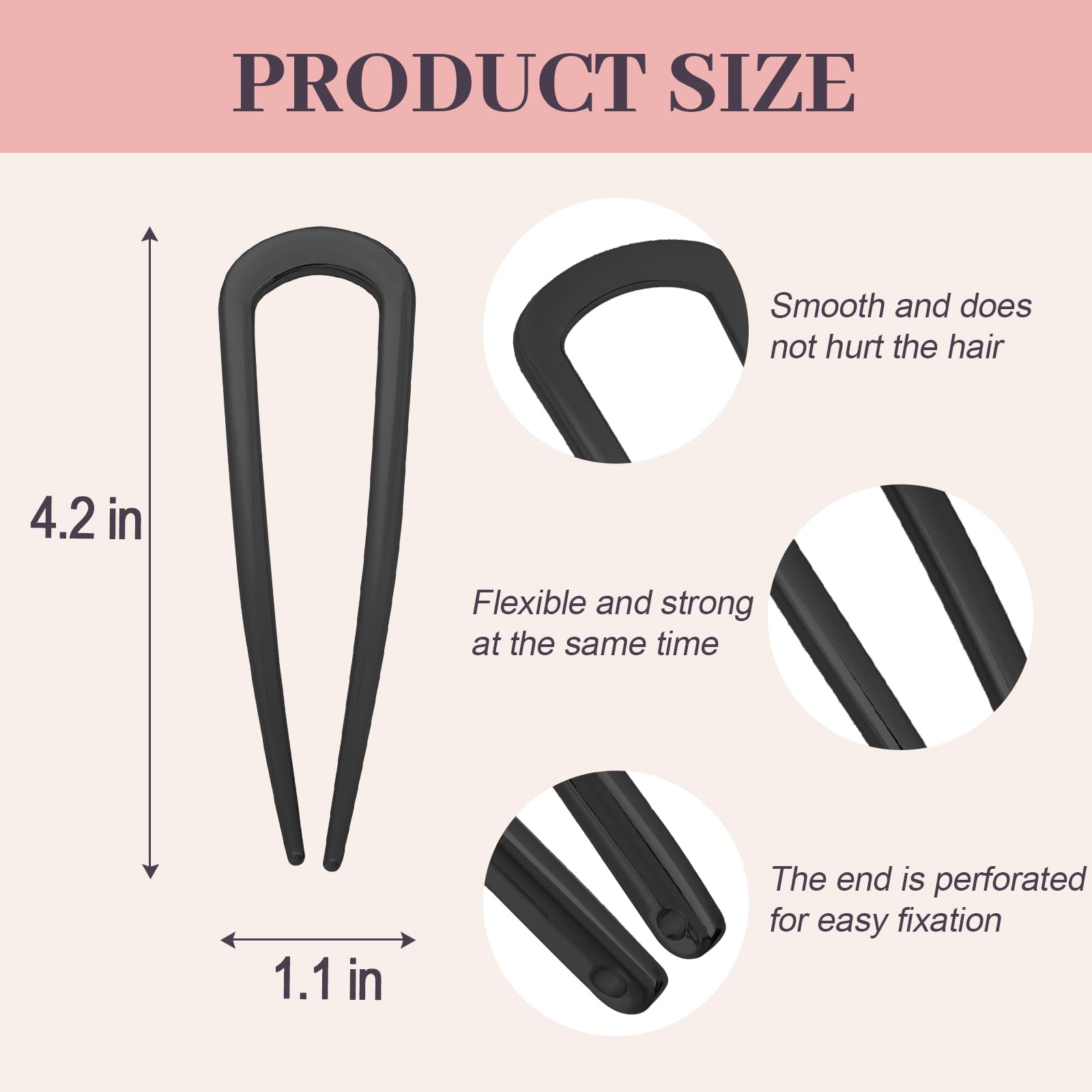 JIRIS u-shaped hair pin in black side view ready for secure updos.