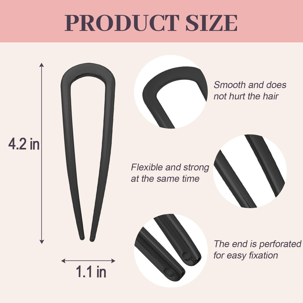 JIRIS u-shaped hair pin in black side view ready for secure updos.