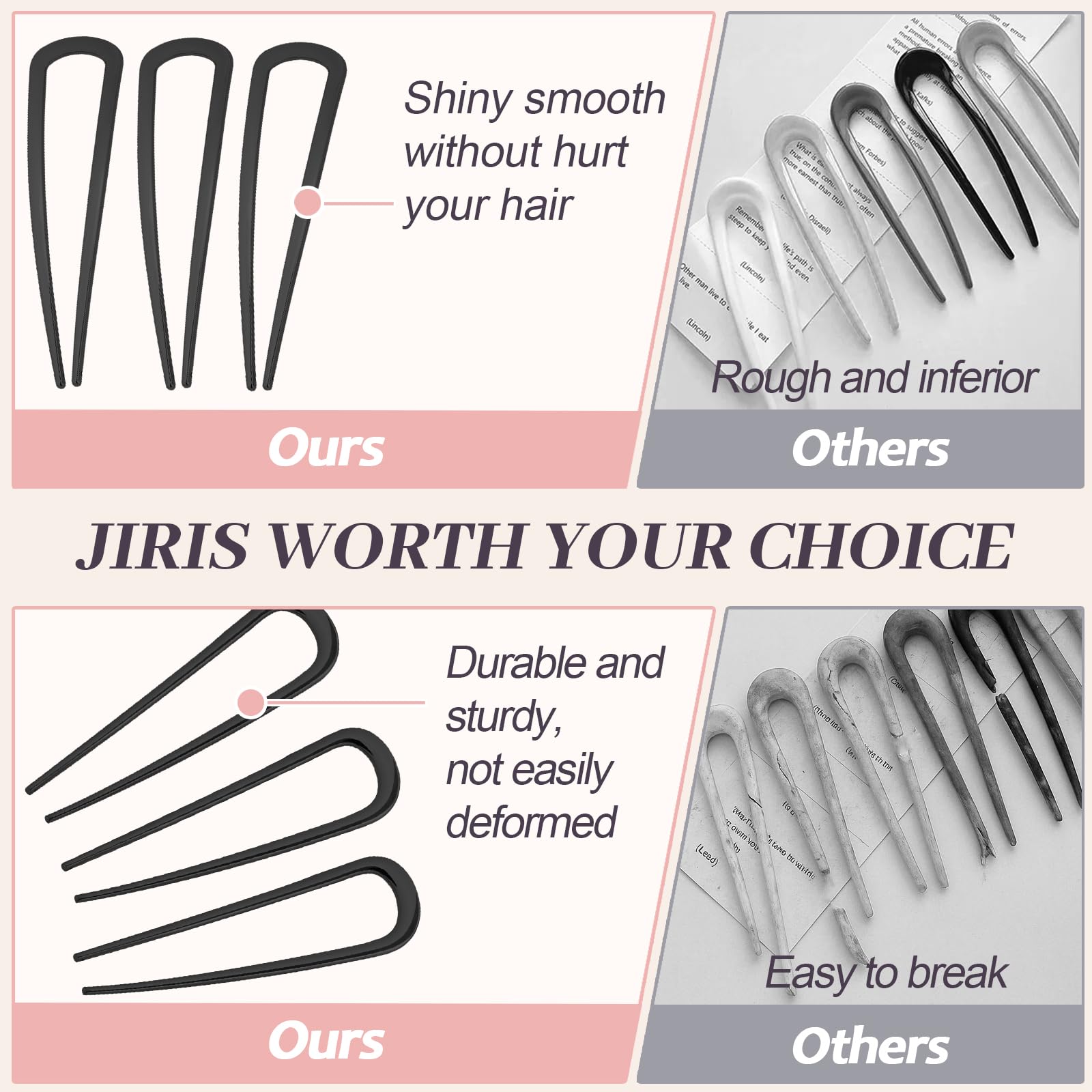 JIRIS u-shaped hair pin in black top view with smooth edges.