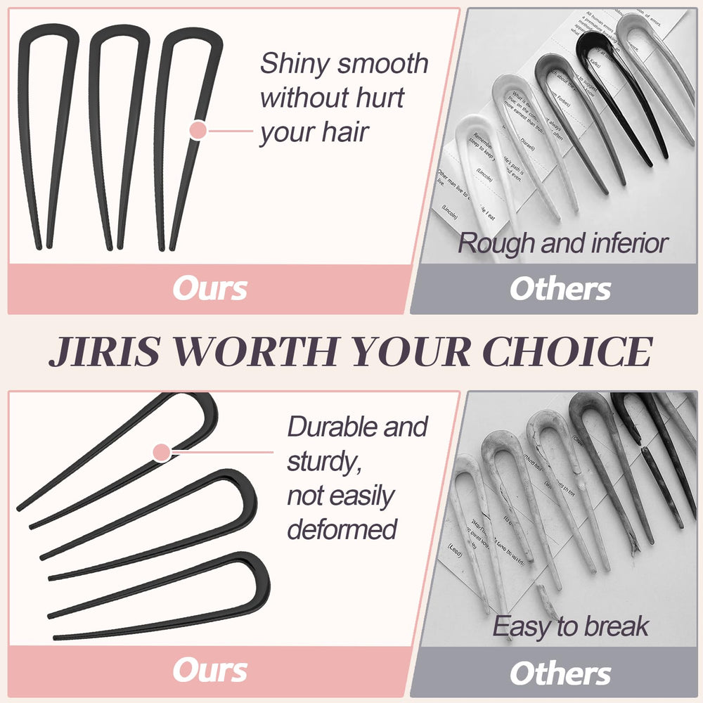 JIRIS u-shaped hair pin in black top view with smooth edges.