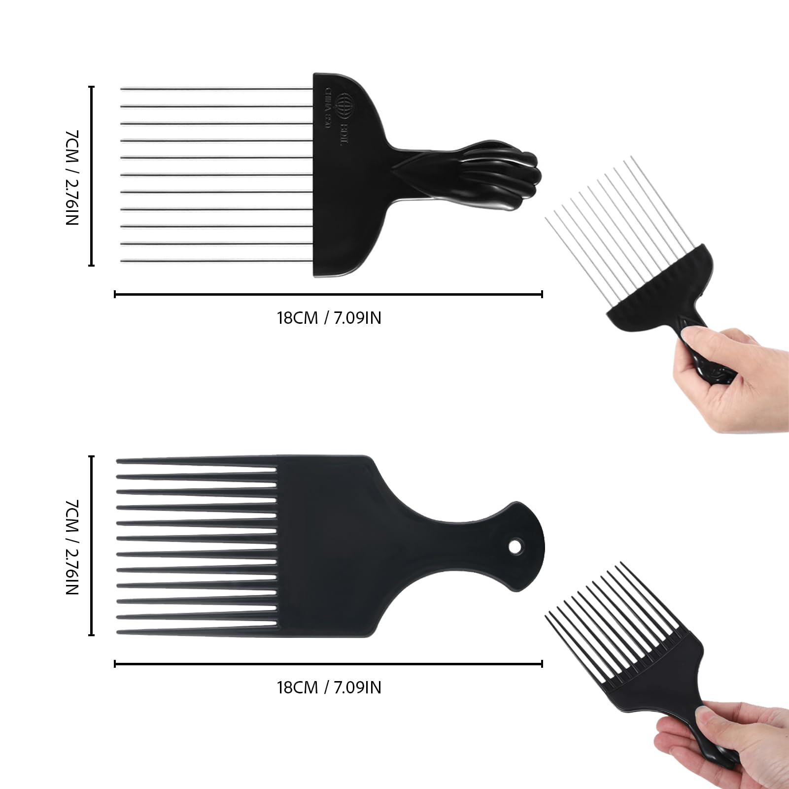 JIUANODD plastic hair pick with soft grip for gentle detangling