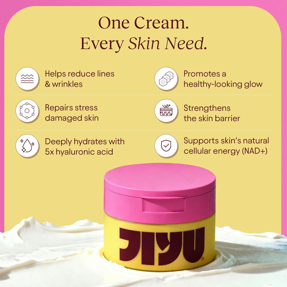 JiYu NAD+ moisturizer jar close up highlights rich cream texture for daily care
