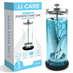 JJ CARE Disinfectant Jar 42oz front view shows clear glass for salon hygiene