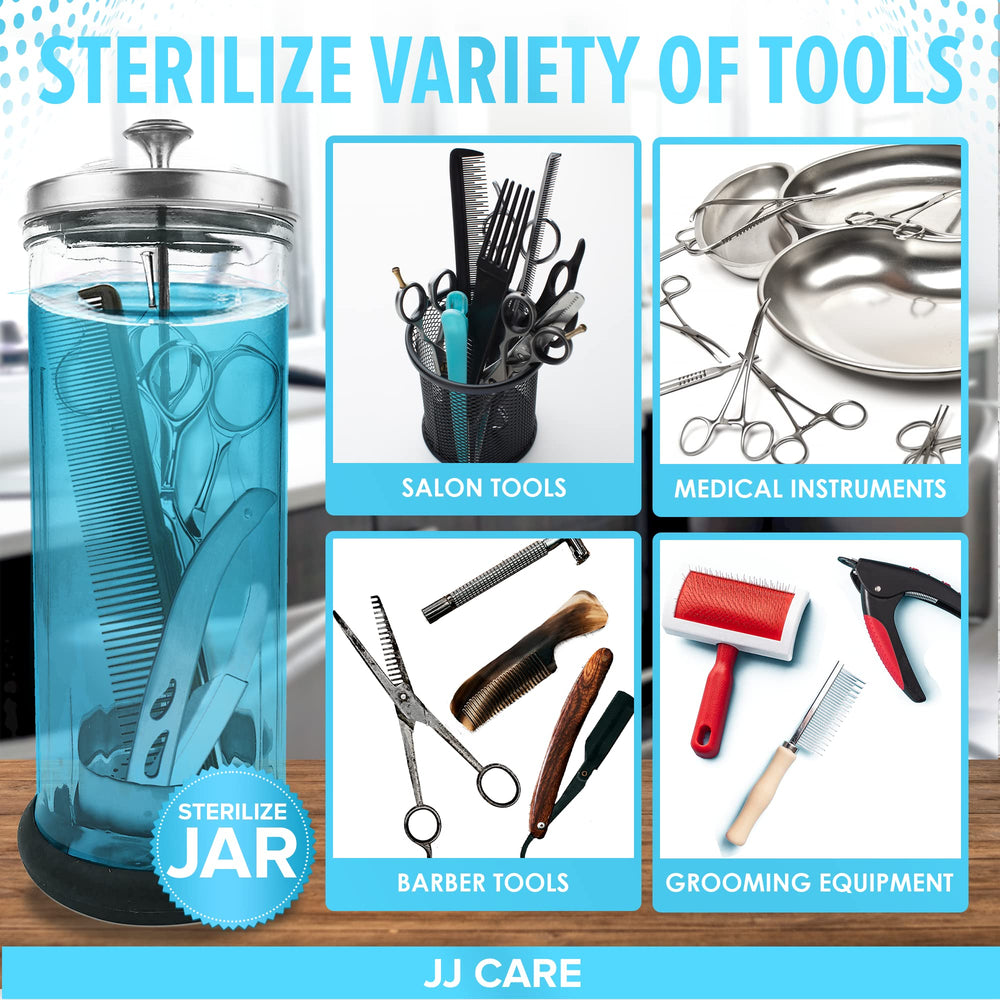 JJ CARE Disinfectant Jar features corrosion-resistant glass and stainless components