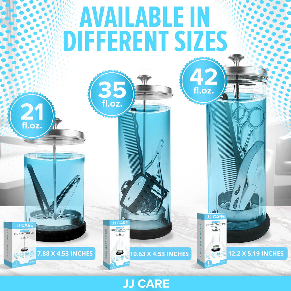 JJ CARE Disinfectant Jar supports multi-tool storage in busy salons
