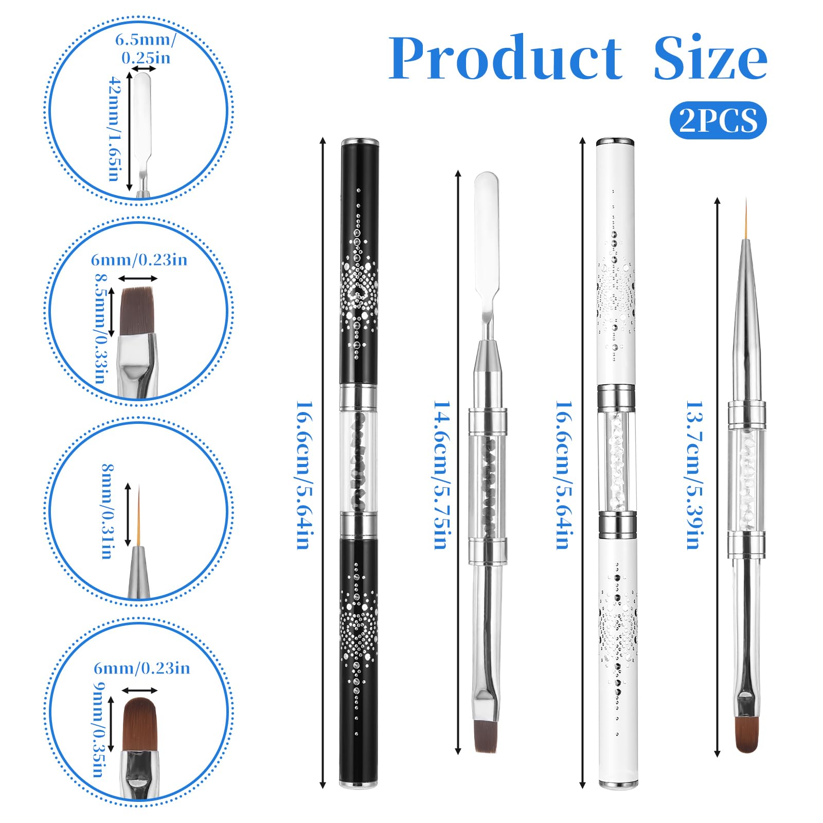 JJUNW double-ended white nail brush for liner and design