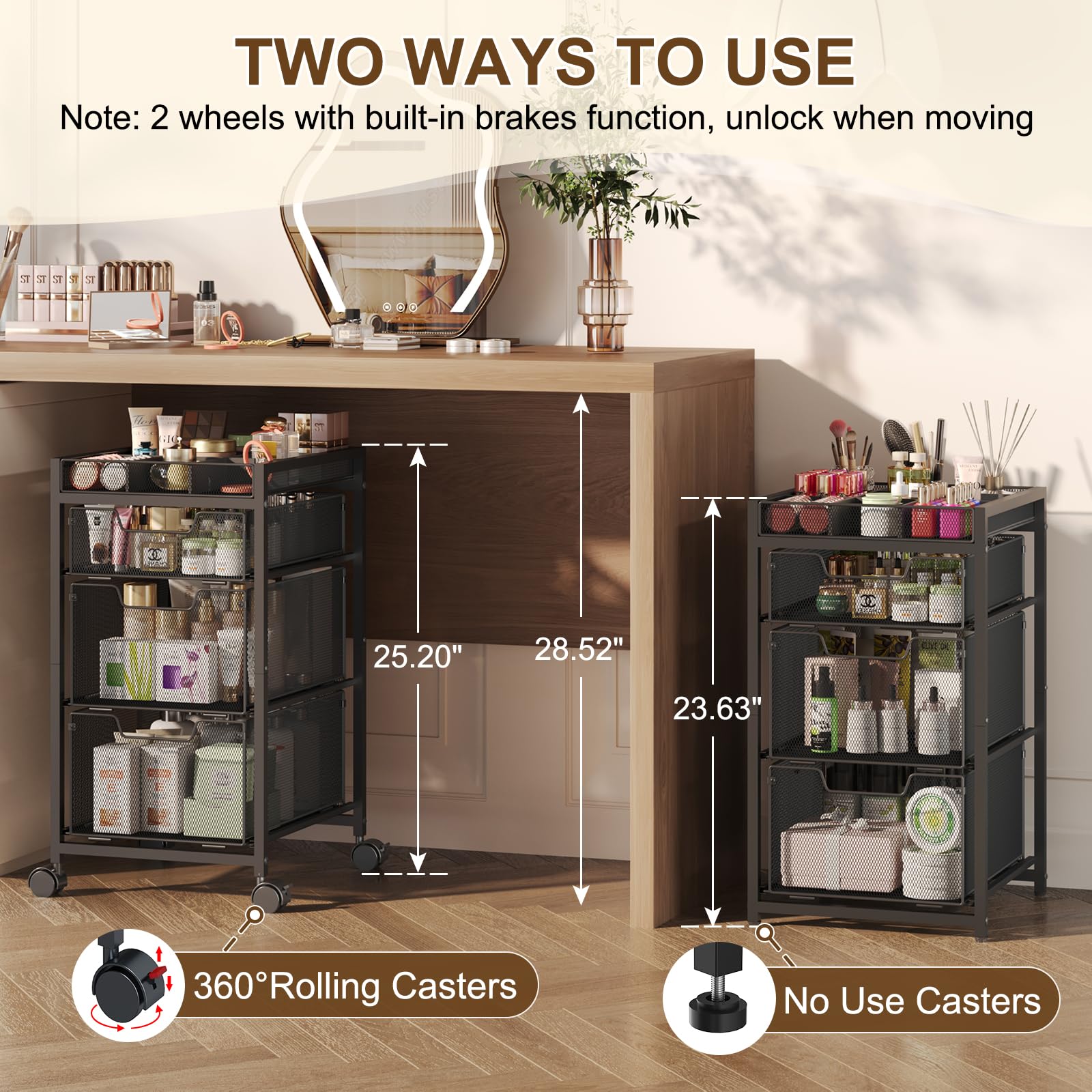 JKsmart 360-degree casters for easy movement on any floor.