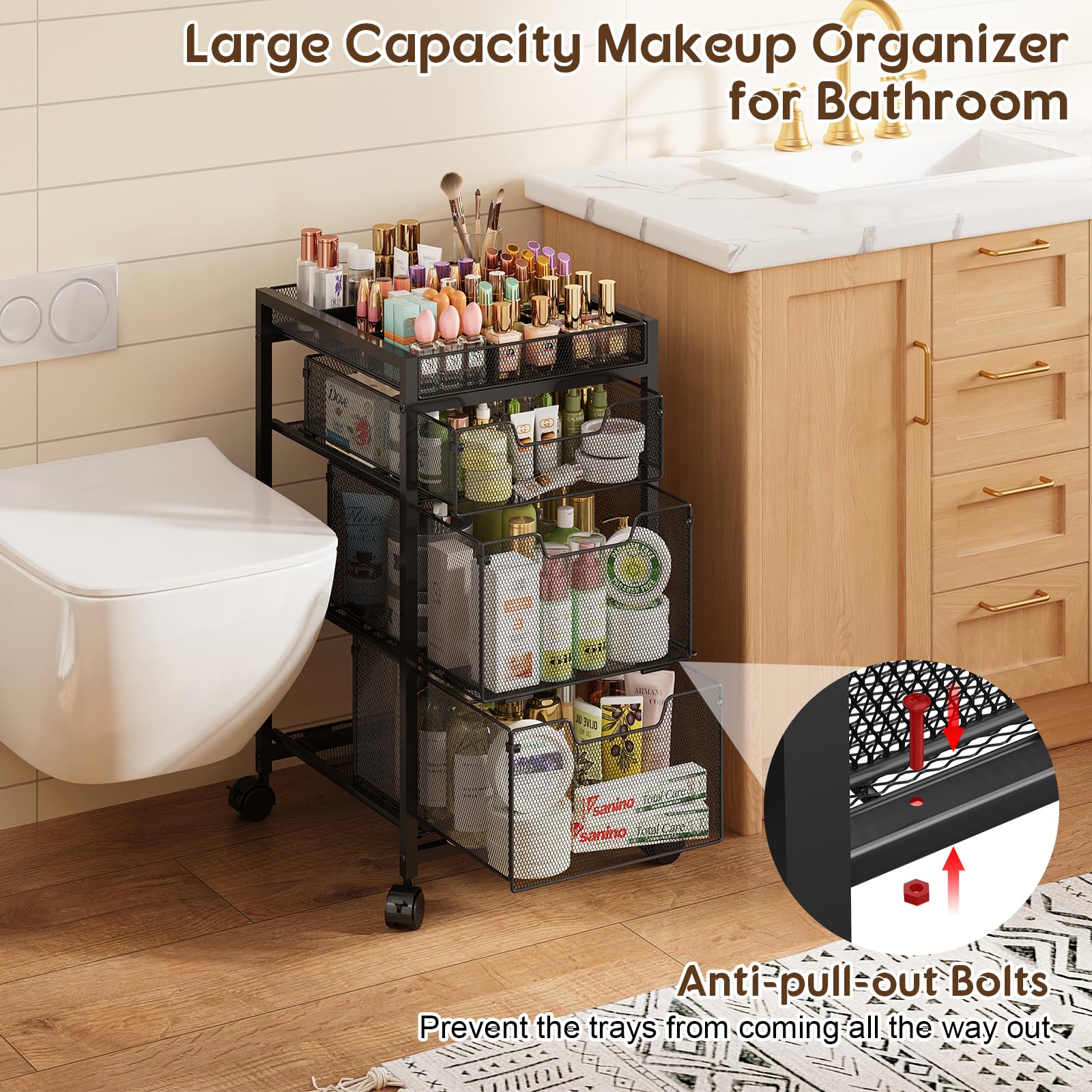 JKsmart drawers hold lotions and bottles up to 20 pounds.