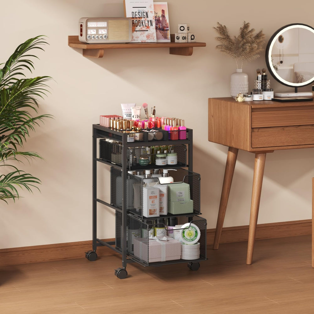 JKsmart makeup cart top dividers customized for brushes and pencils.