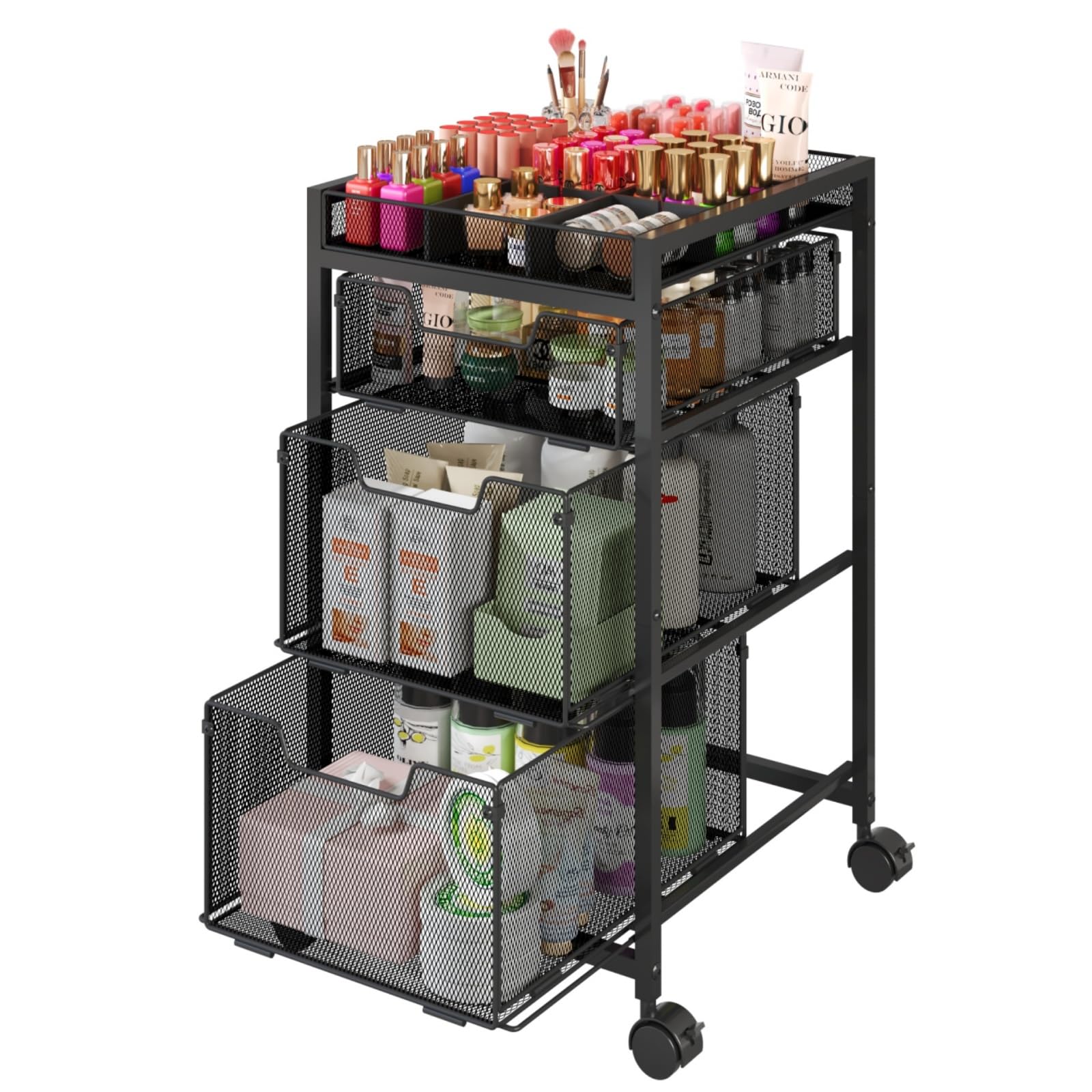 JKsmart rolling makeup cart with three drawers for tidy cosmetics storage.