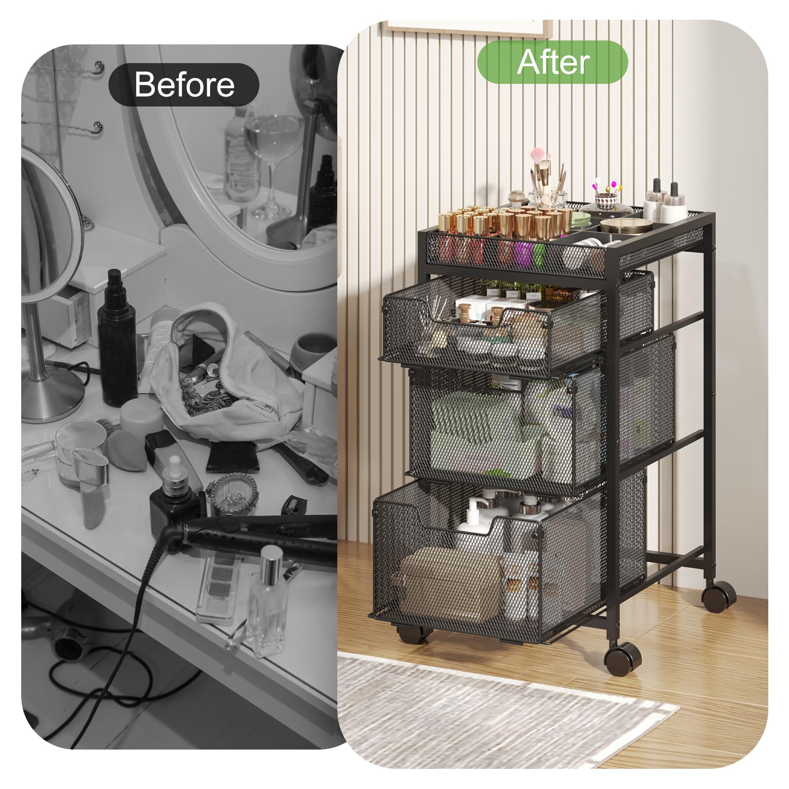 JKsmart black vanity organizer blends with home decor.