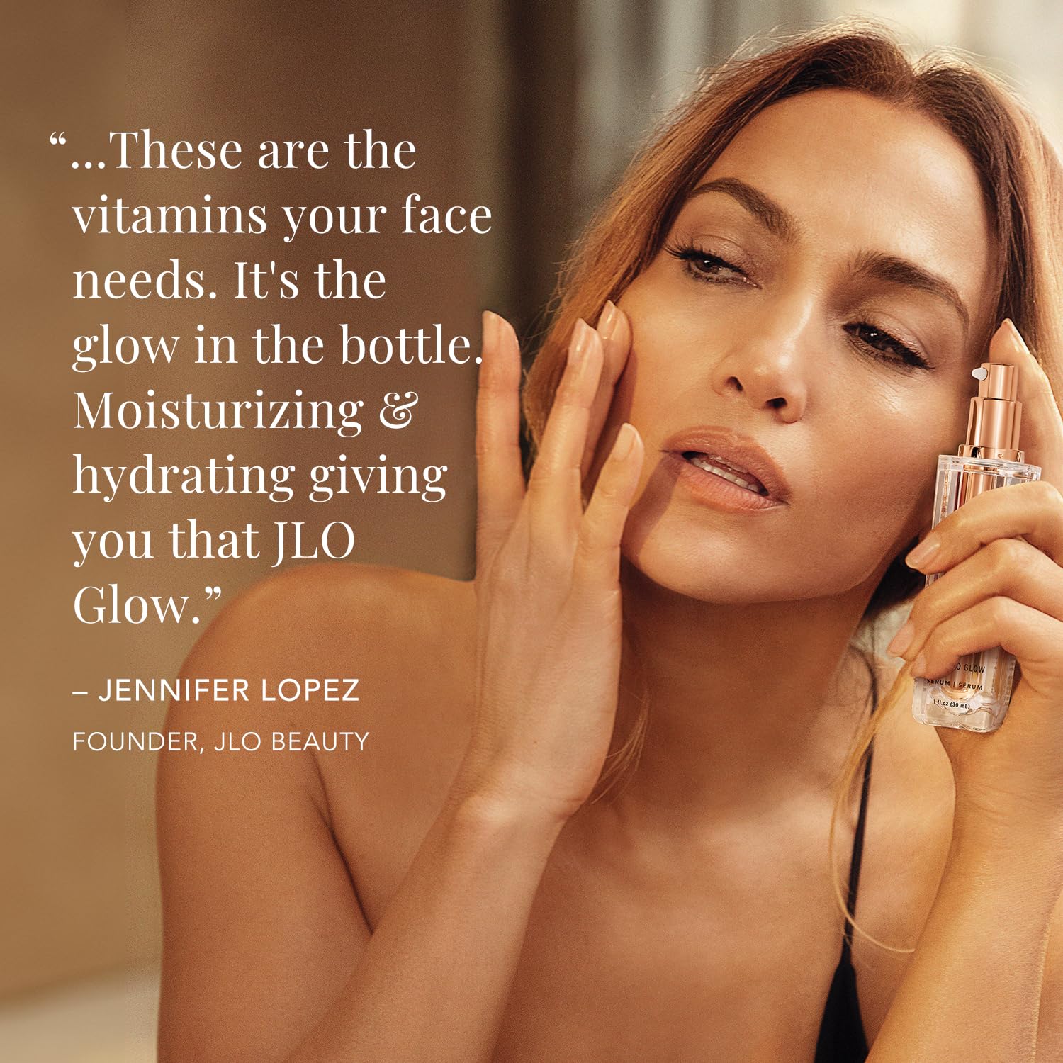 JLO BEAUTY Brightening Serum application on fingertips for daily use