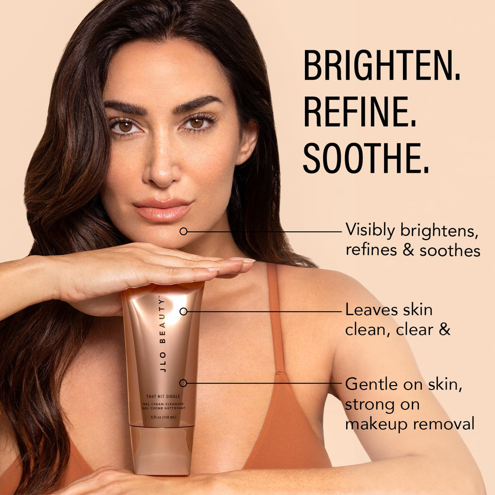 JLO BEAUTY Gel Cream Cleanser lather demonstrates the gel-to-cream transition for gentle cleansing.