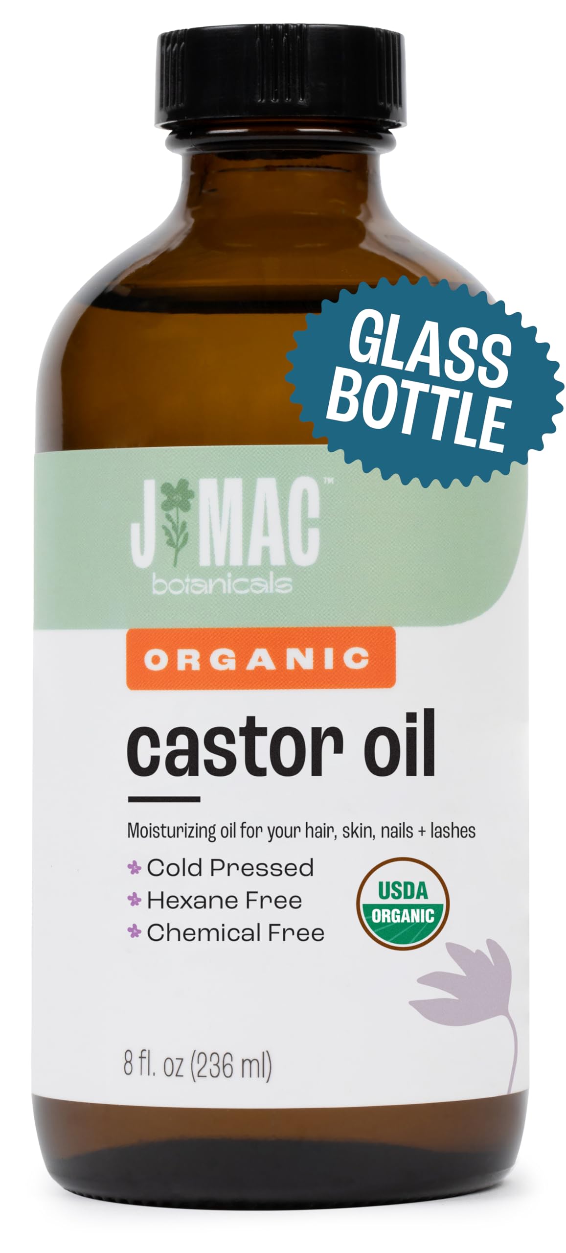 Aceite de ricino prensado en frío de J MAC BOTANICALS para cuidado facial.