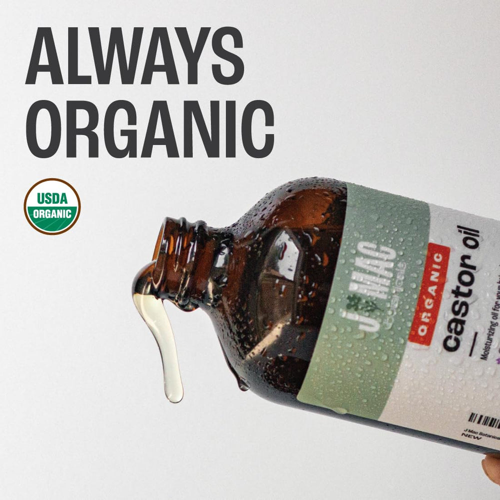 J Mac Botanicals castor oil bottle pour for easy skin application.